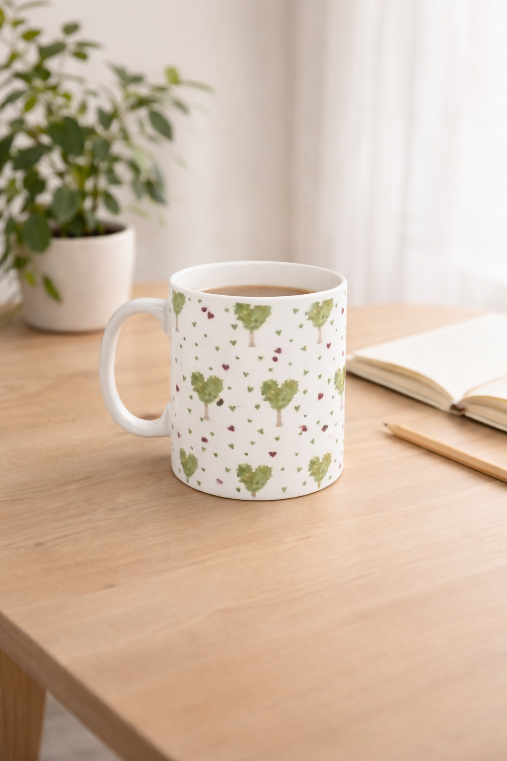 Ceramic Mug | heart tree, cottage, mushrooms art-led designs