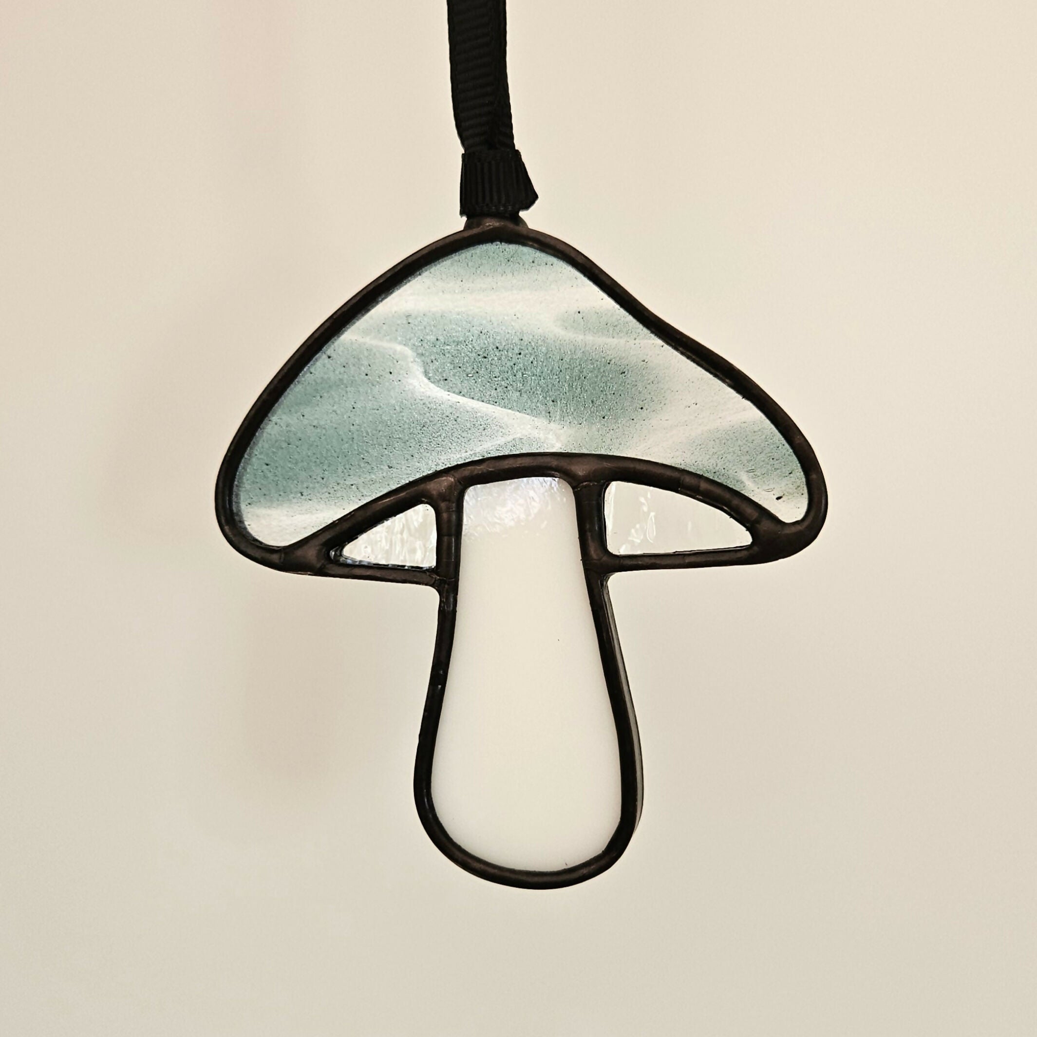 Streaky Blue Mushroom Stained Glass Suncatcher