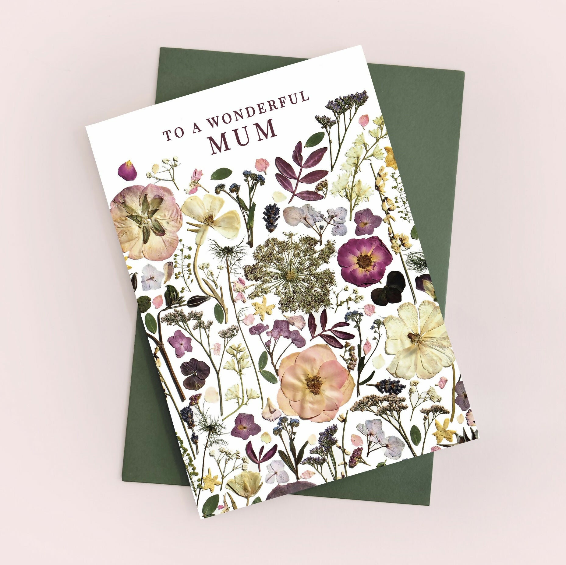 Wonderful Mum Pink Pressed Flower Print Card