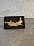 Handcrafted Cherry Veneered Leaping Hare Pin with Flower Decoration