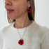 Red Poppy Pendant Necklace with Silver Chain
