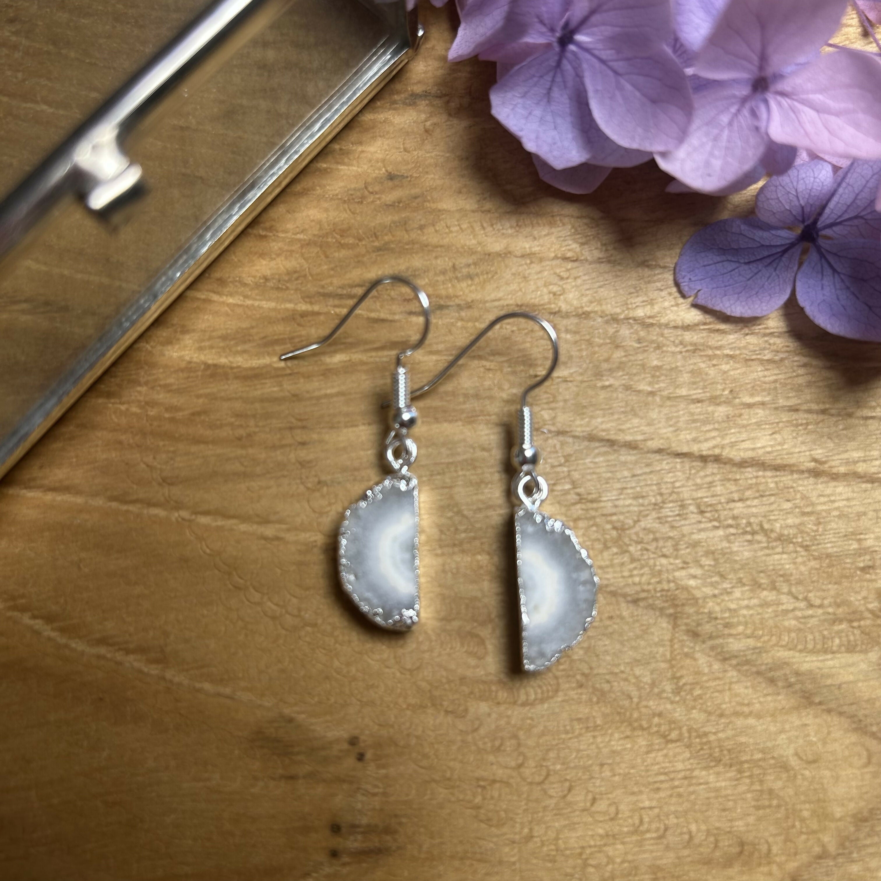 Stunning Silver Solar Quartz Slice Earrings
