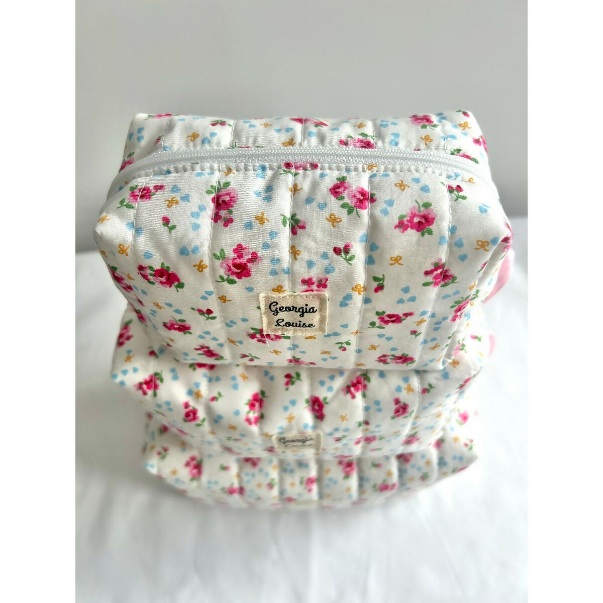 Cream Posy Floral Flower Quilted Waterproof Makeup/Toiletry Bag