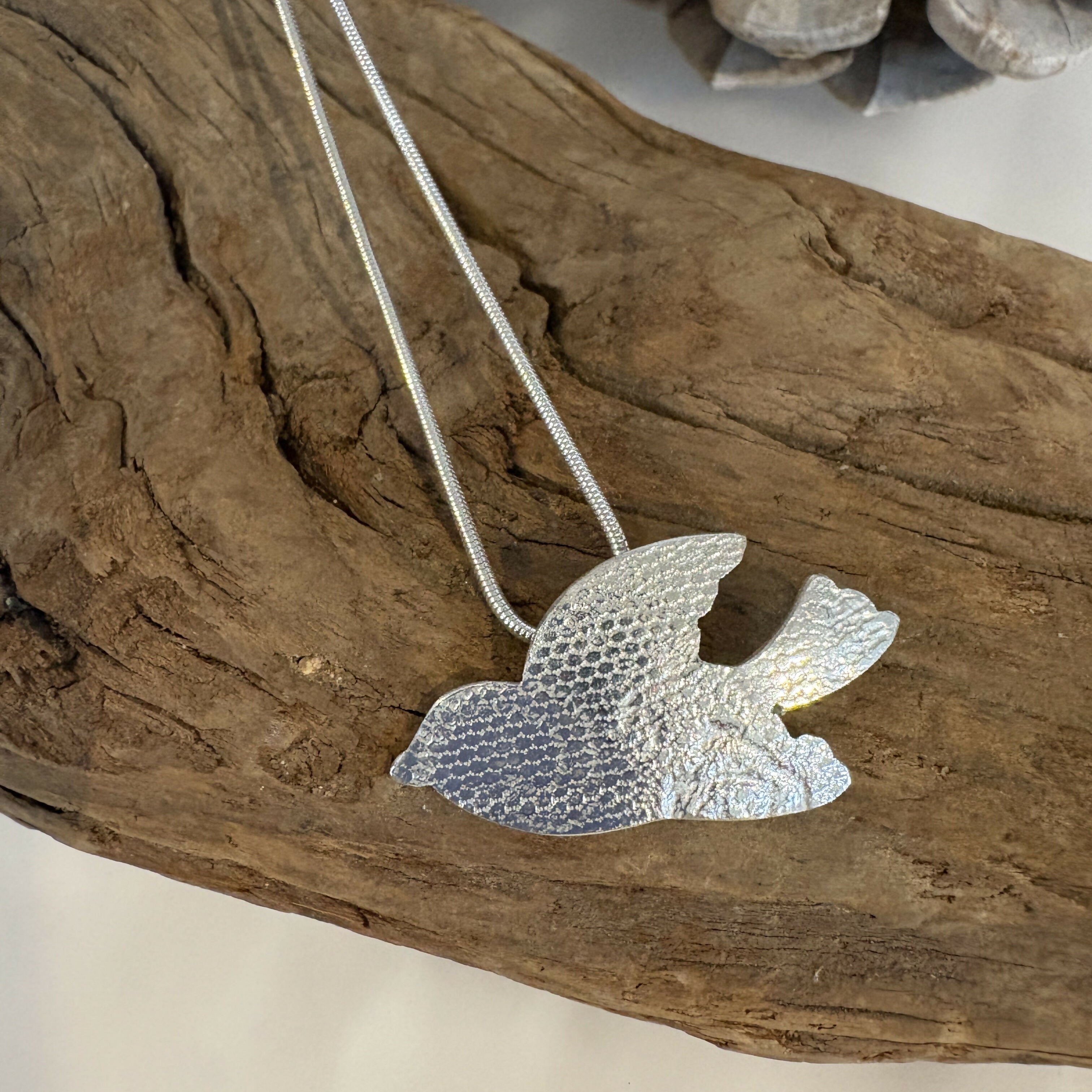 Sterling Silver Large Flying Bird Pendant Necklace