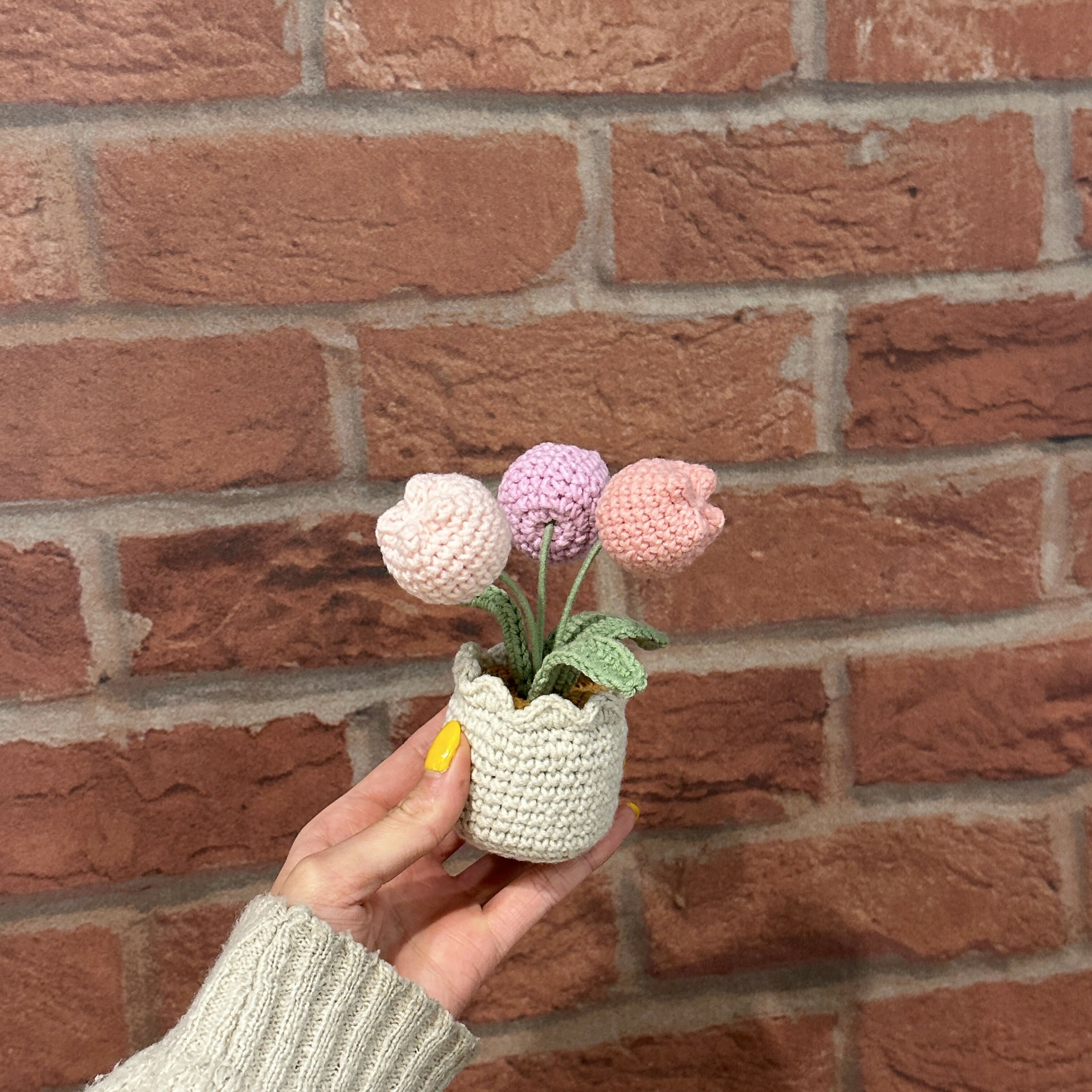 Pink Tulips in Crochet Pot