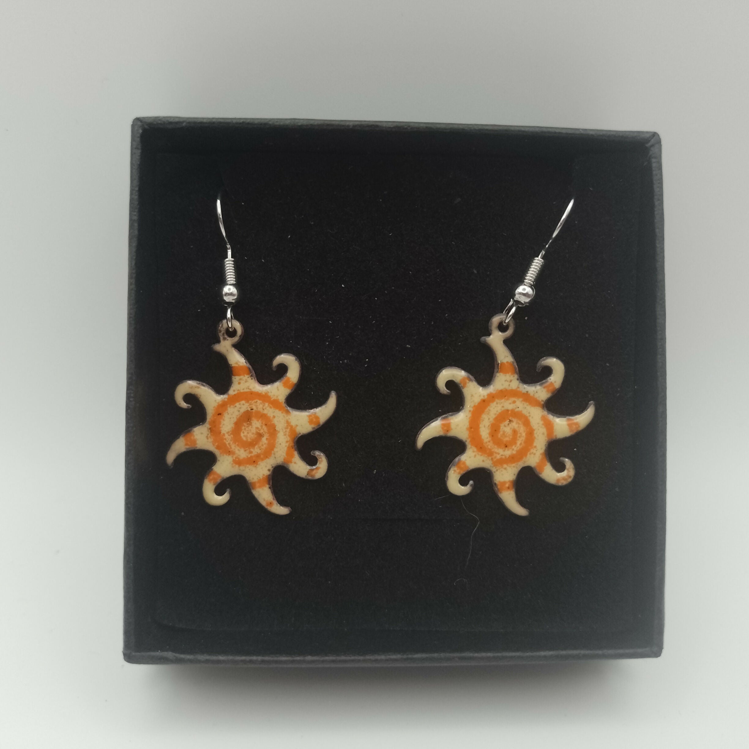 Yellow and Tangerine Orange Sun Burst Enamel Earrings
