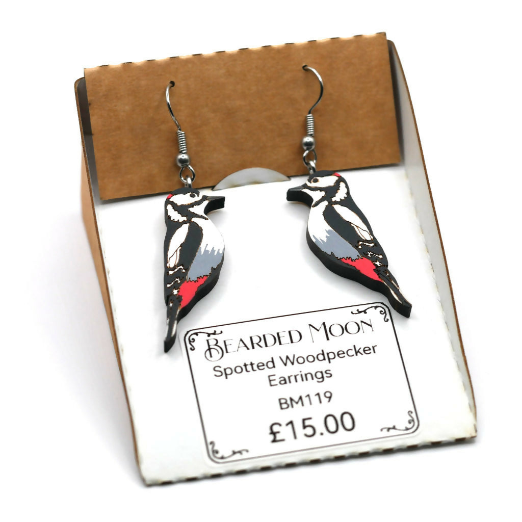 Spotted Woodpecker Dangle Earrings