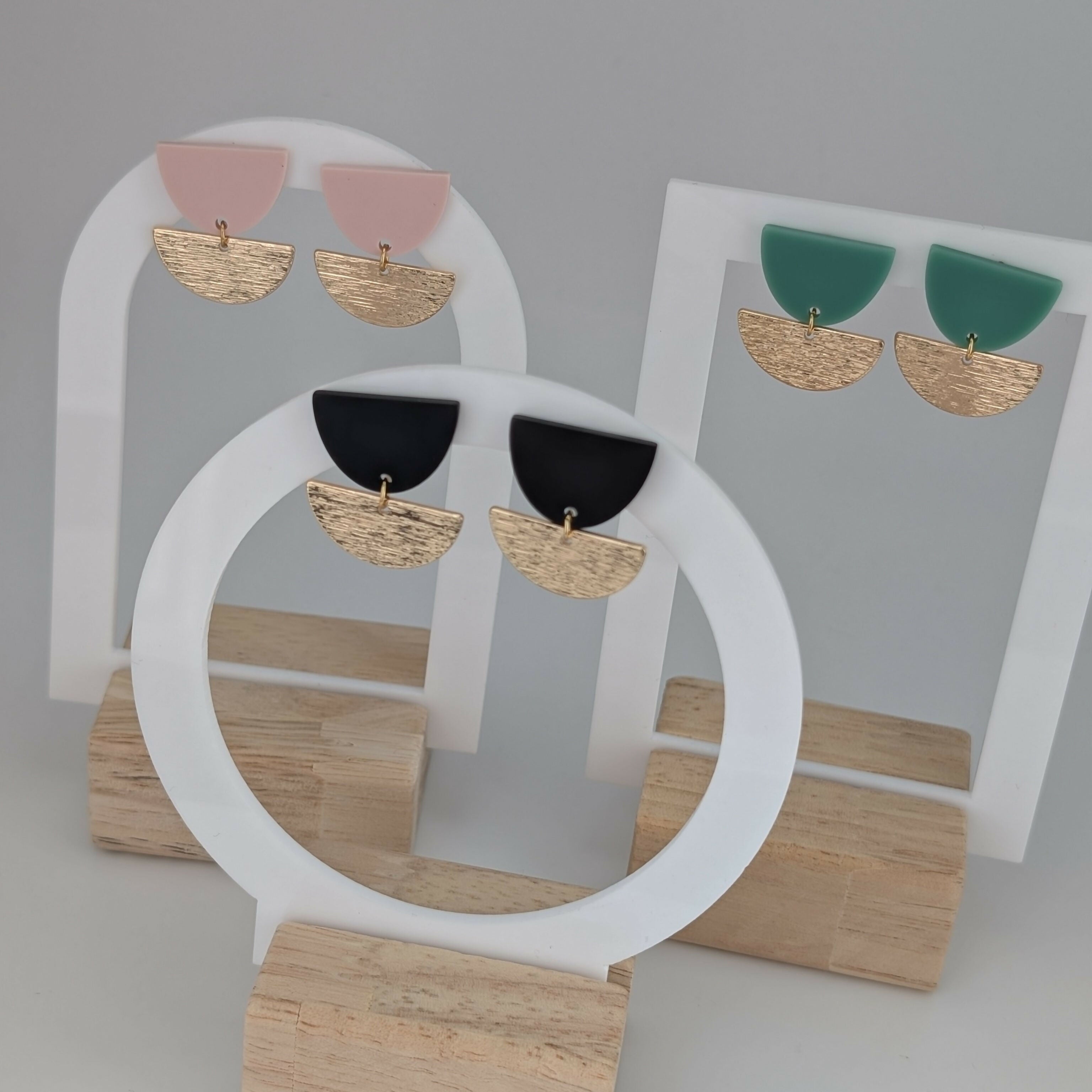 Black Tulip Geometric Earrings in Gold or Silver