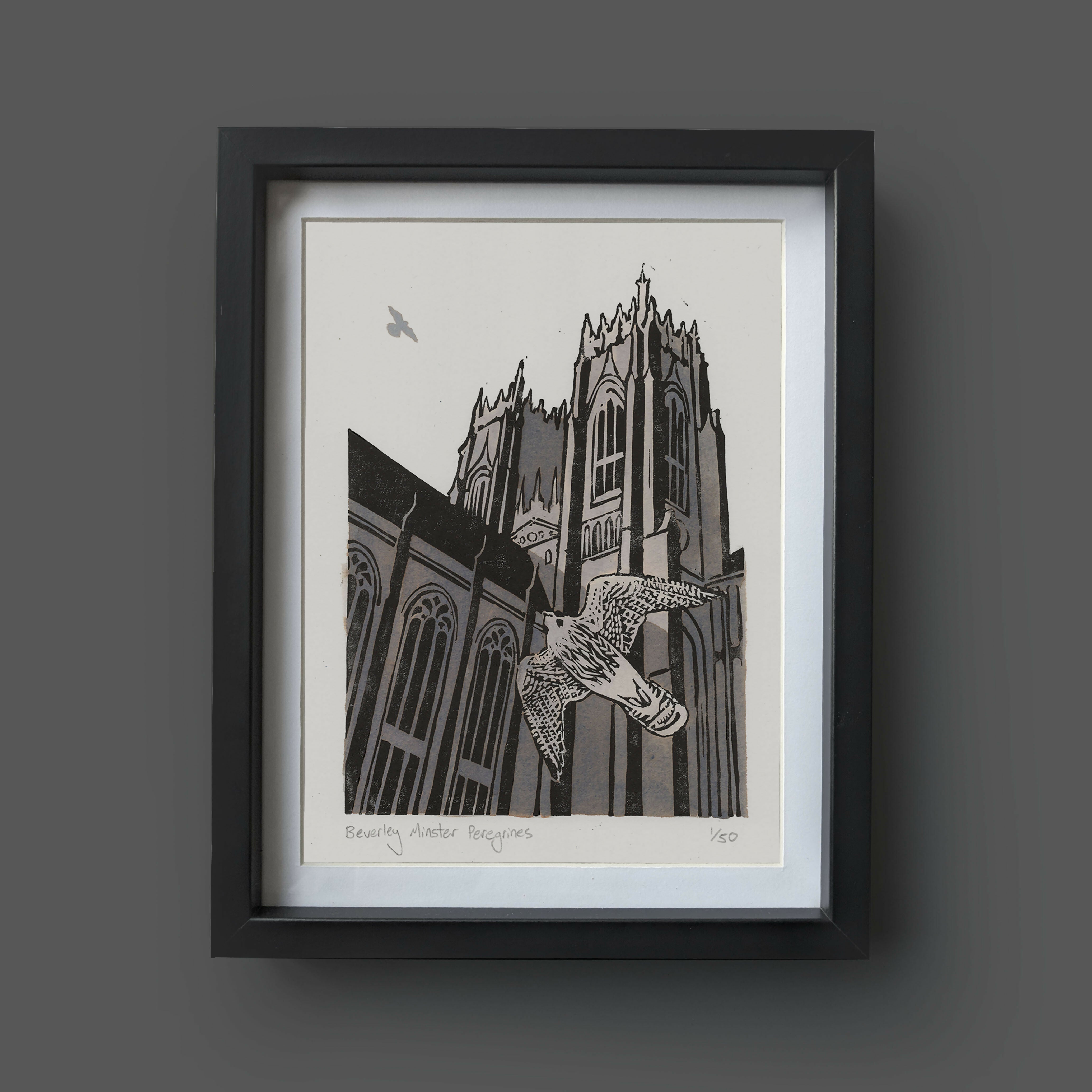 Beverley Minster Peregrines - Linocut Print