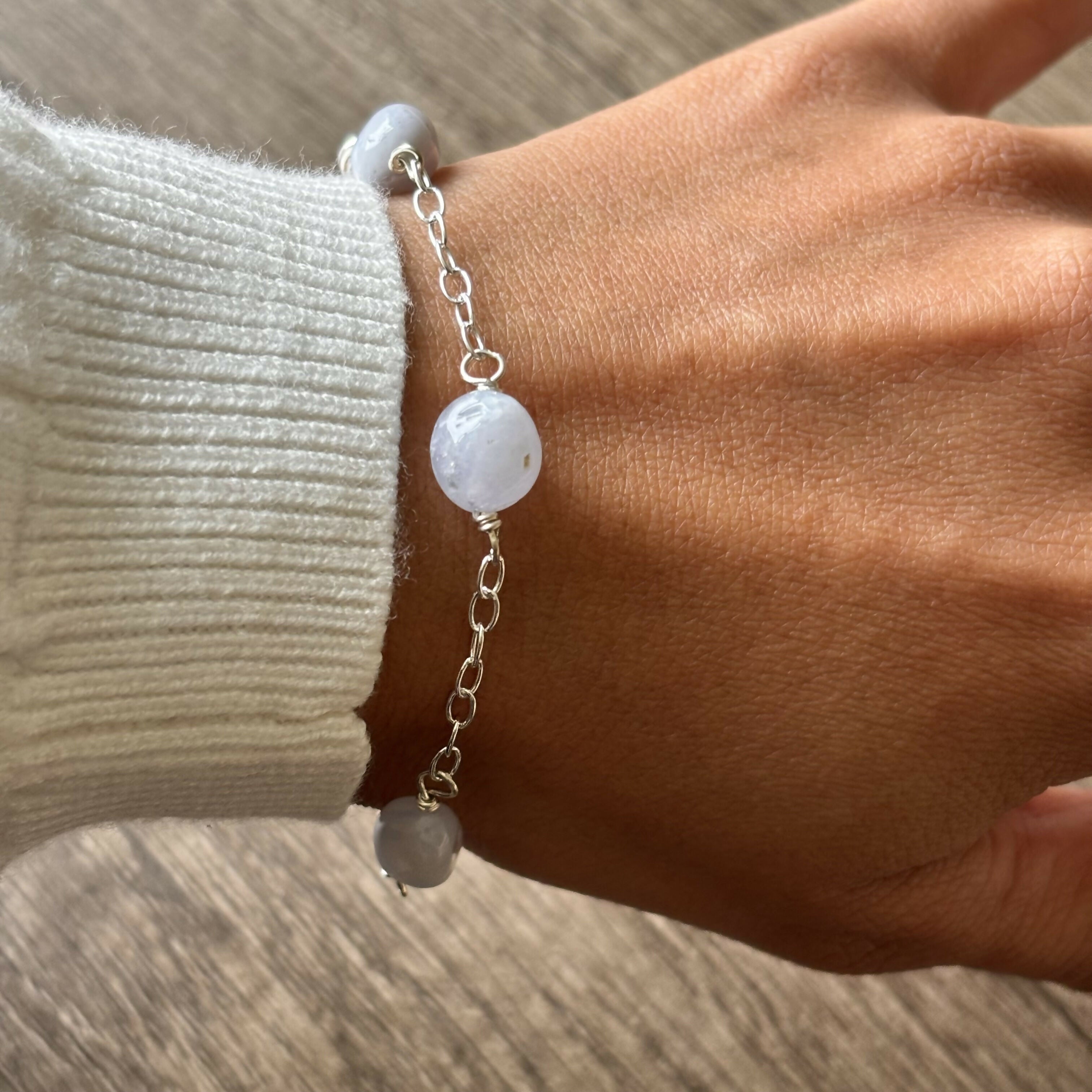 Sterling Silver Blue Lace Agate Bracelet