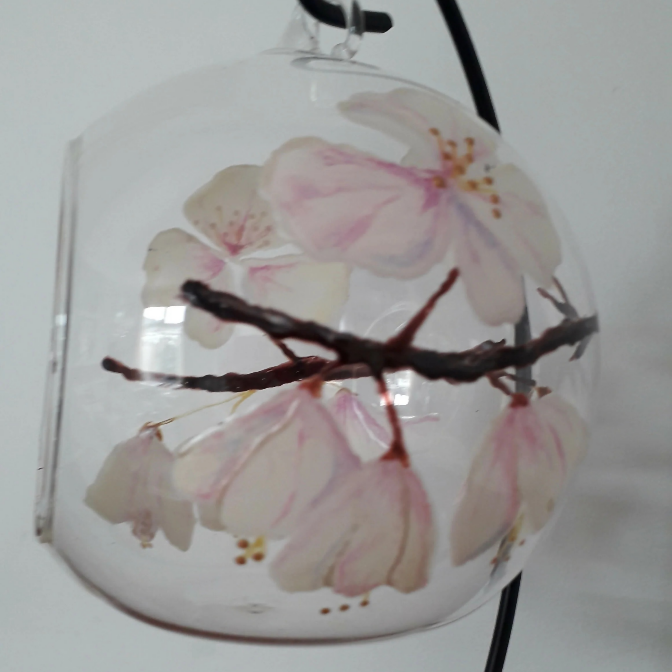 Hand Painted Glass Candle Holder - Cherry Blossom