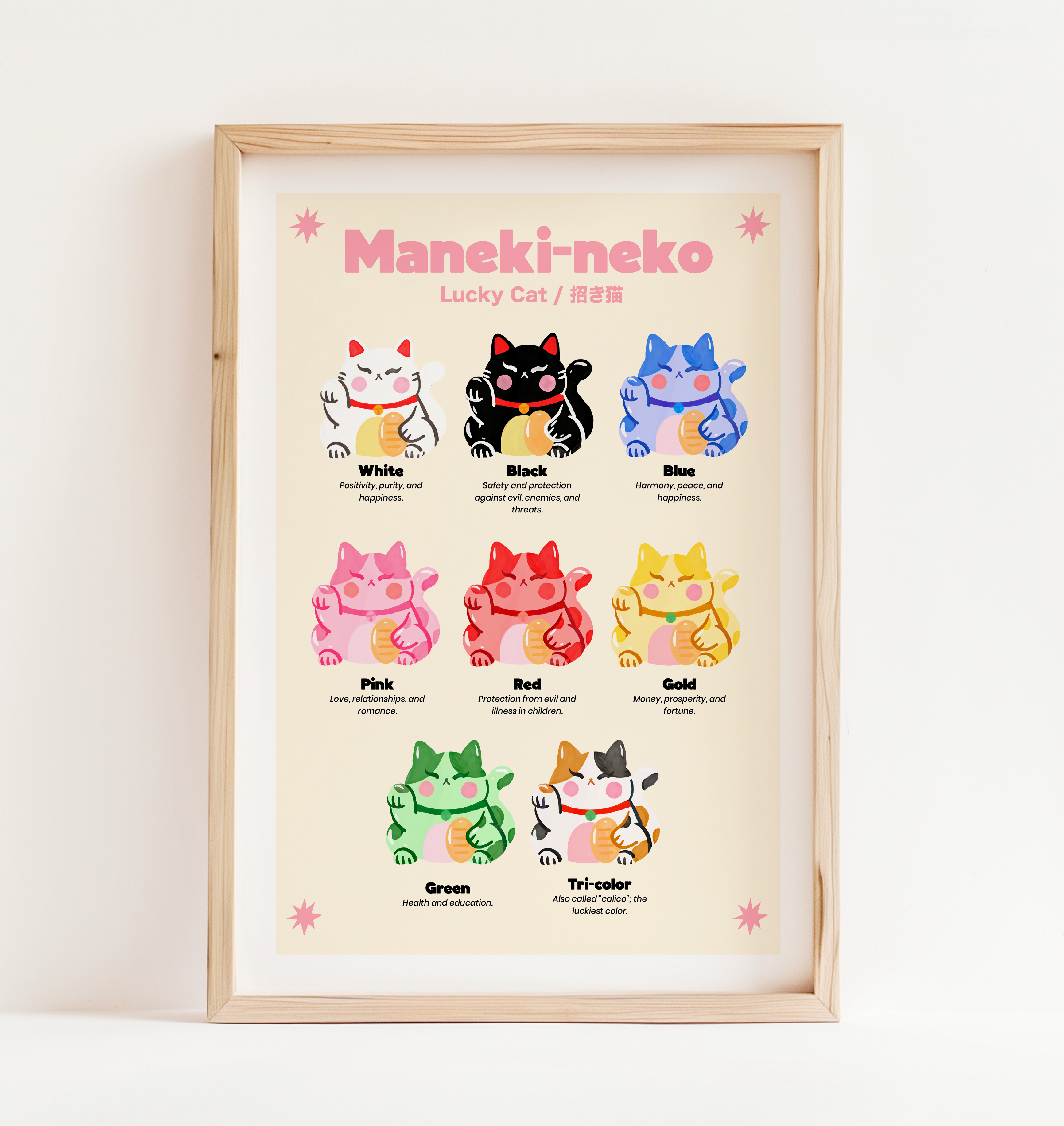 8 Colours Lucky Cat – Maneki-neko Print