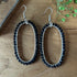 Large Silver Plated Blue Agate Beaded Oval Earrings