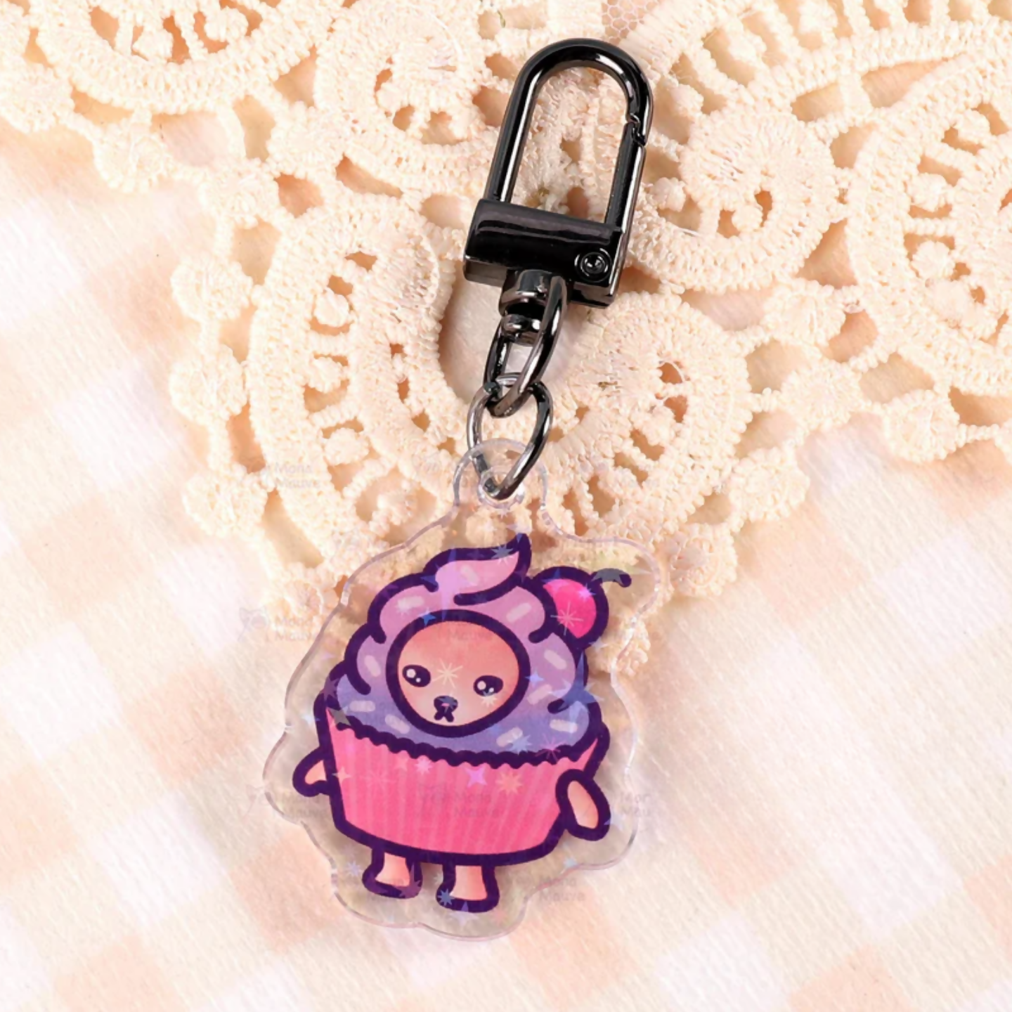 Snack Cats Glitter Keychain | Food Cat Acrylic Charm | Sparkly Bag Charm