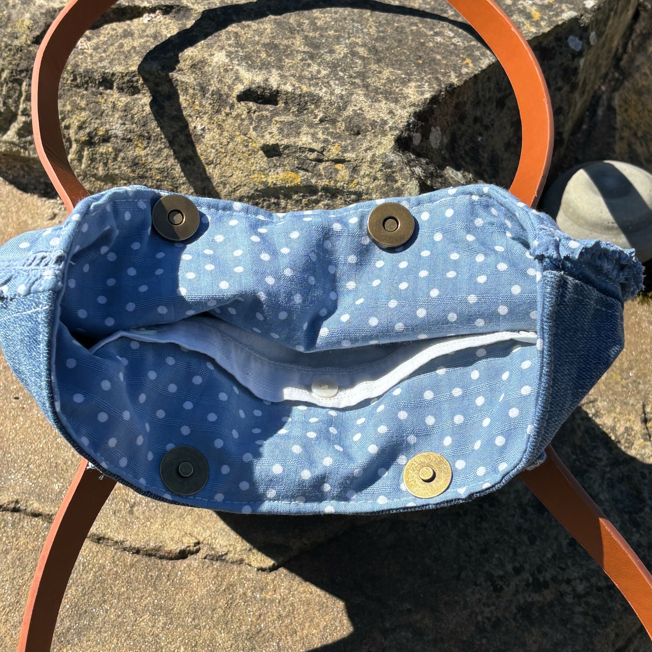 Unique Bag Handbag Made From Upcycled Jeans And Blouse