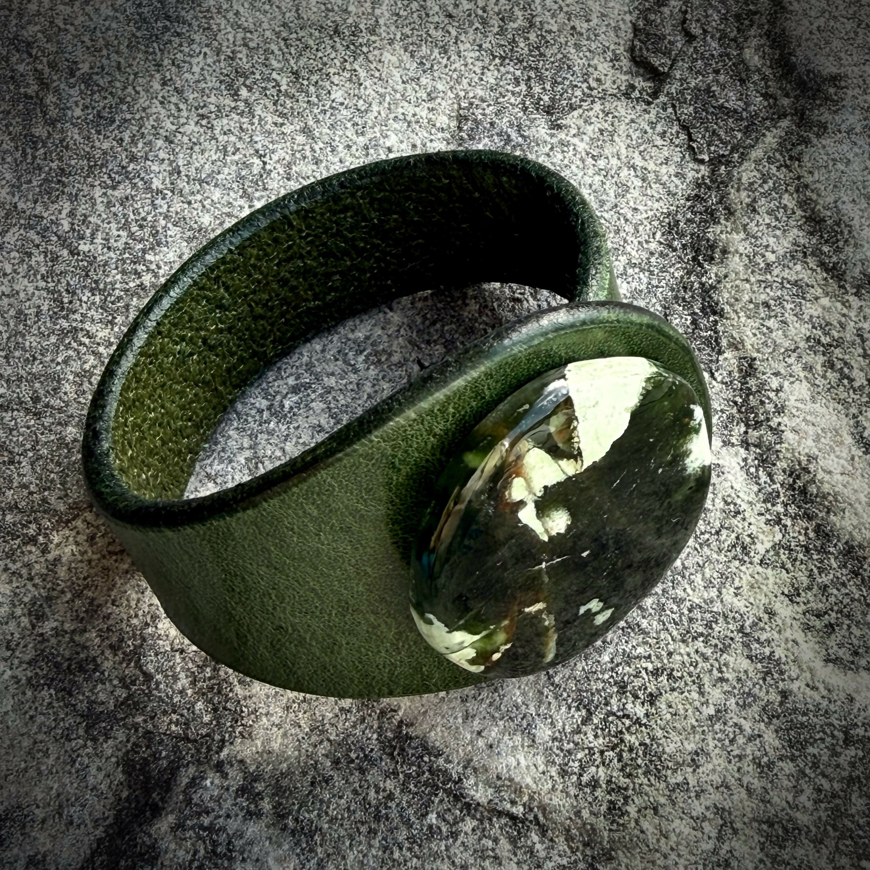 Handcrafted Natural Leather & Chrome Chalcedony Gemstone Bracelet - Size S or M