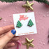 Silver Polka Dot Print Christmas Tree Stud Earrings