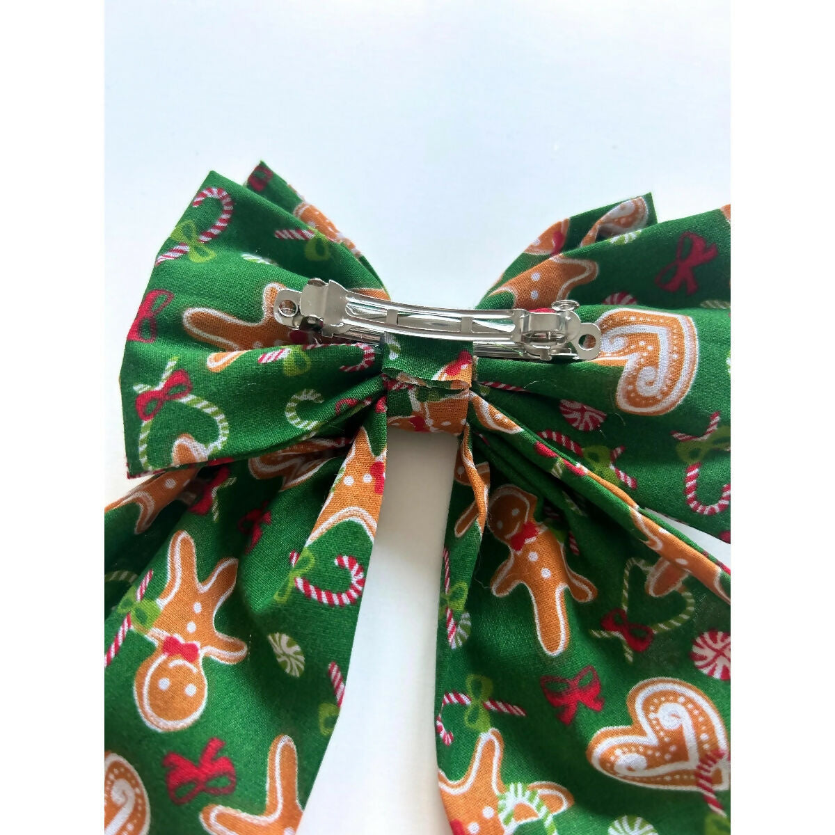 Green Gingerbread Man Christmas Hair Bow with Barrette Clip