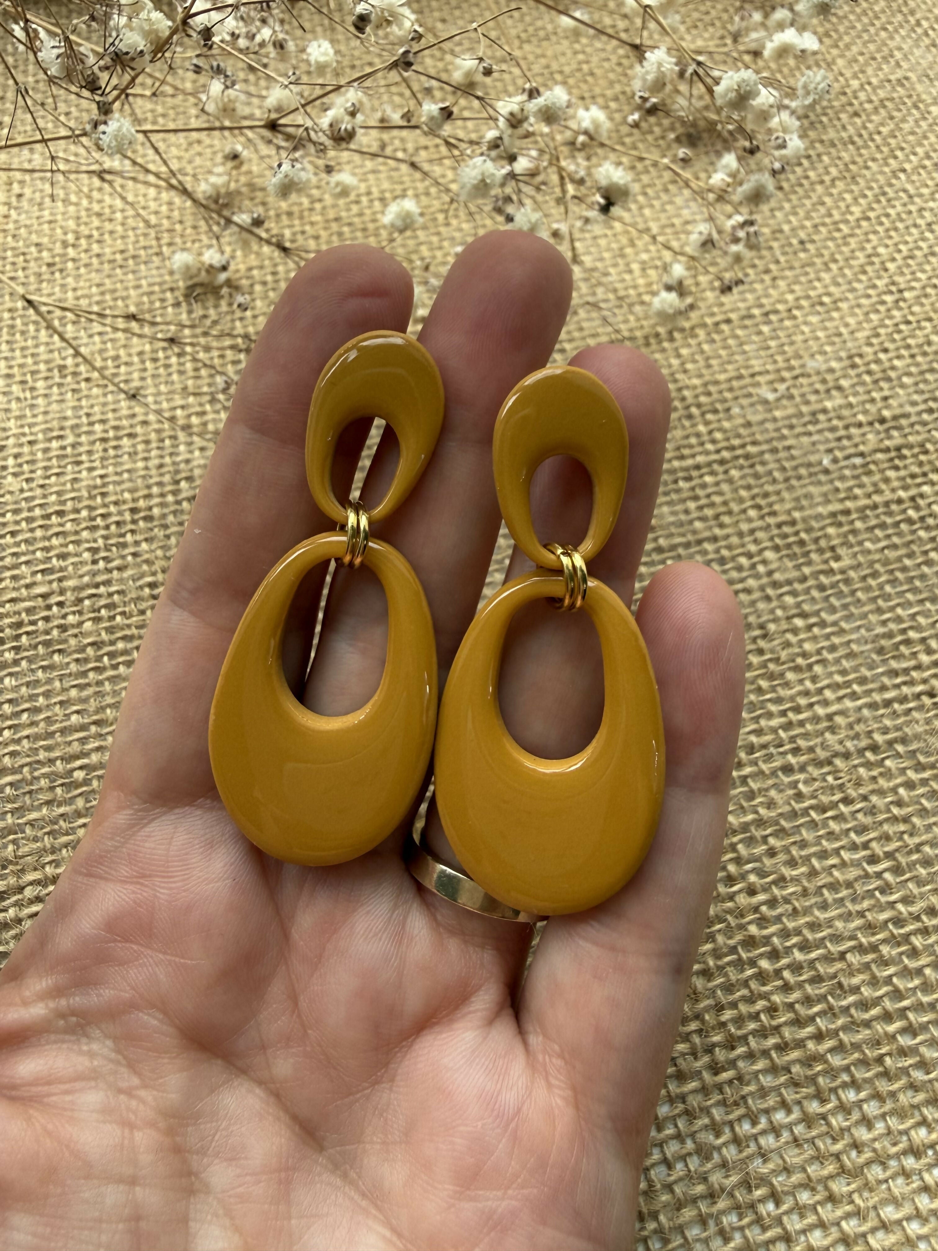 Mustard Glossy Double Drop Earrings