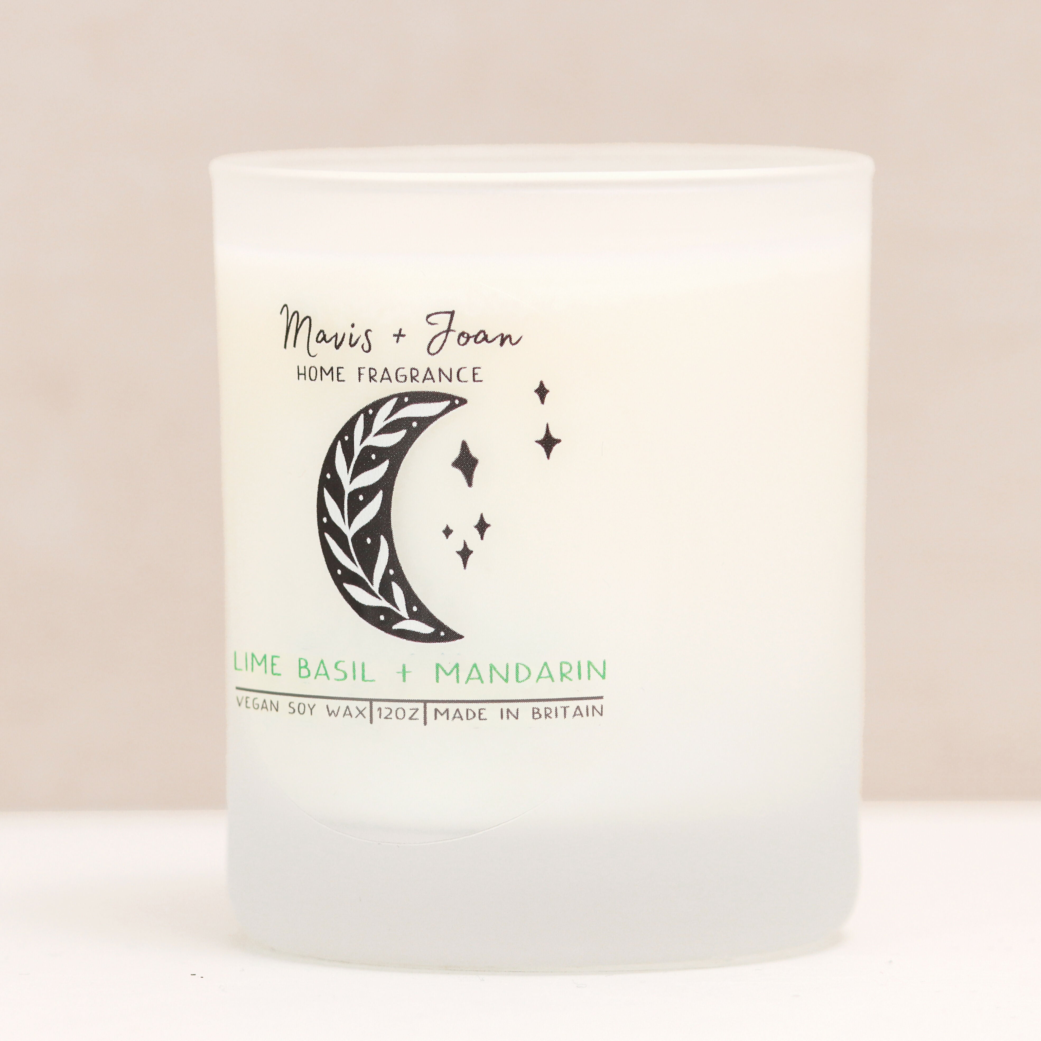 Lime, Basil And Mandarin Soy Wax Candle In A Frosted Glass Jar