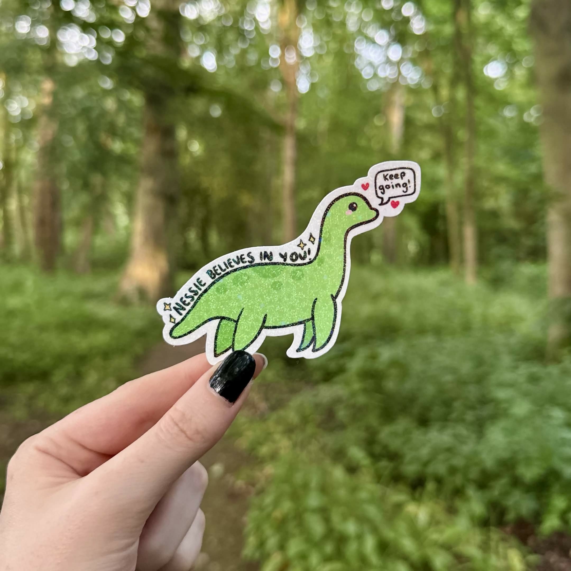 Nessie Believes in You Motivational Cryptid Paranormal Holographic Sparkly Vinyl Die Cut Sticker