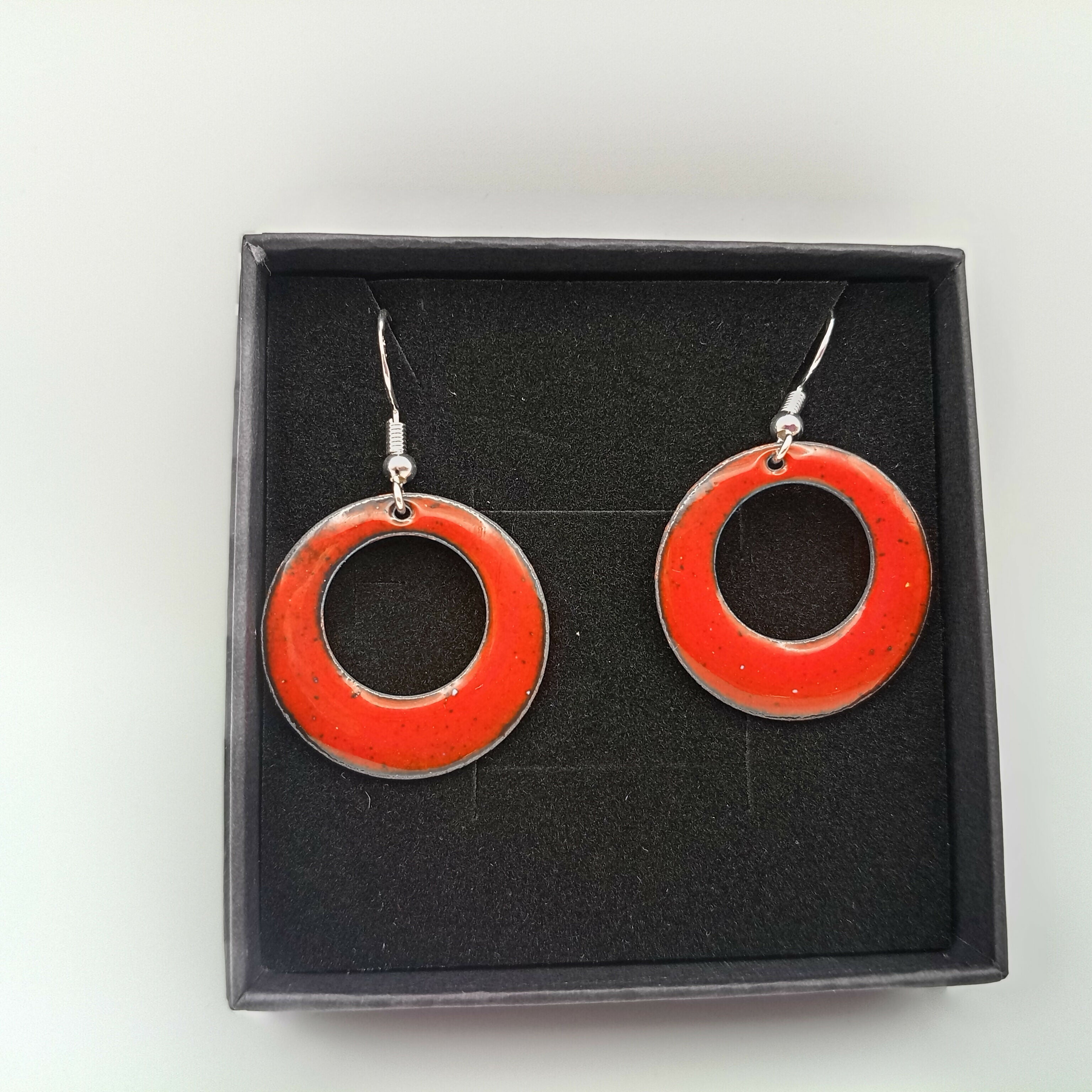 Bright Red Enamel Hoop Earrings