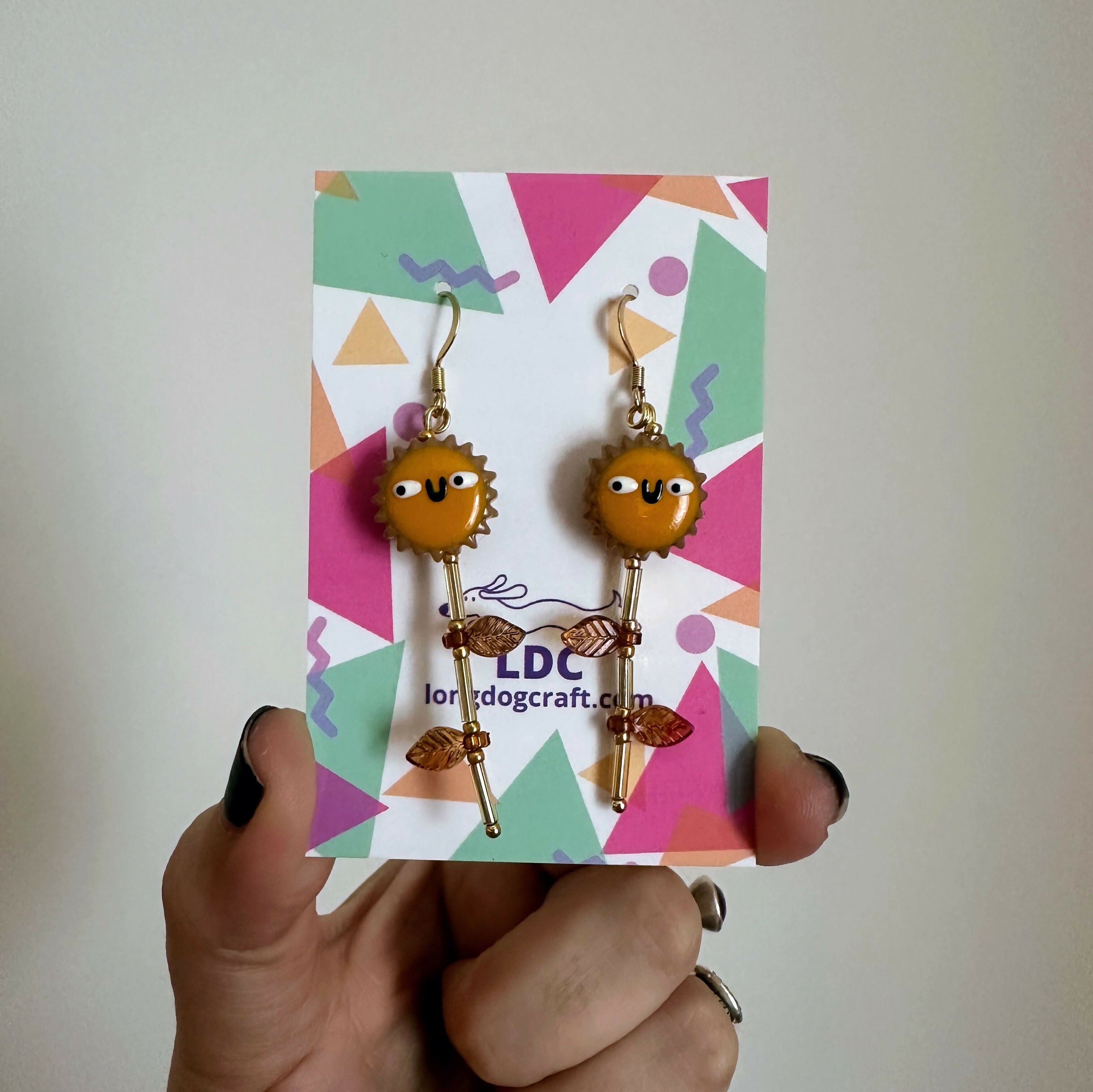 Smiley Glass Bead Sunflower Earrings