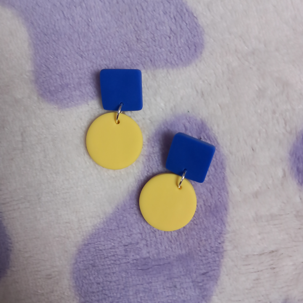 Polymer Clay Geometric Block Colour Small Dangle Earrings