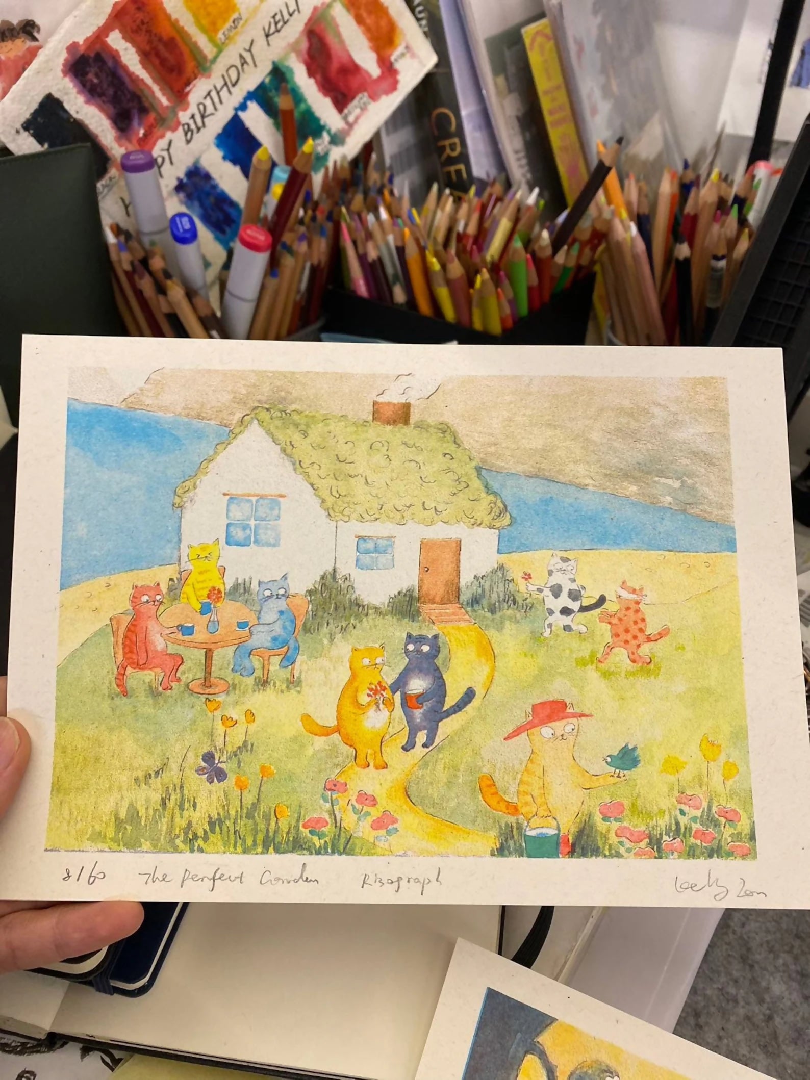 Cat Garden Risograph Print