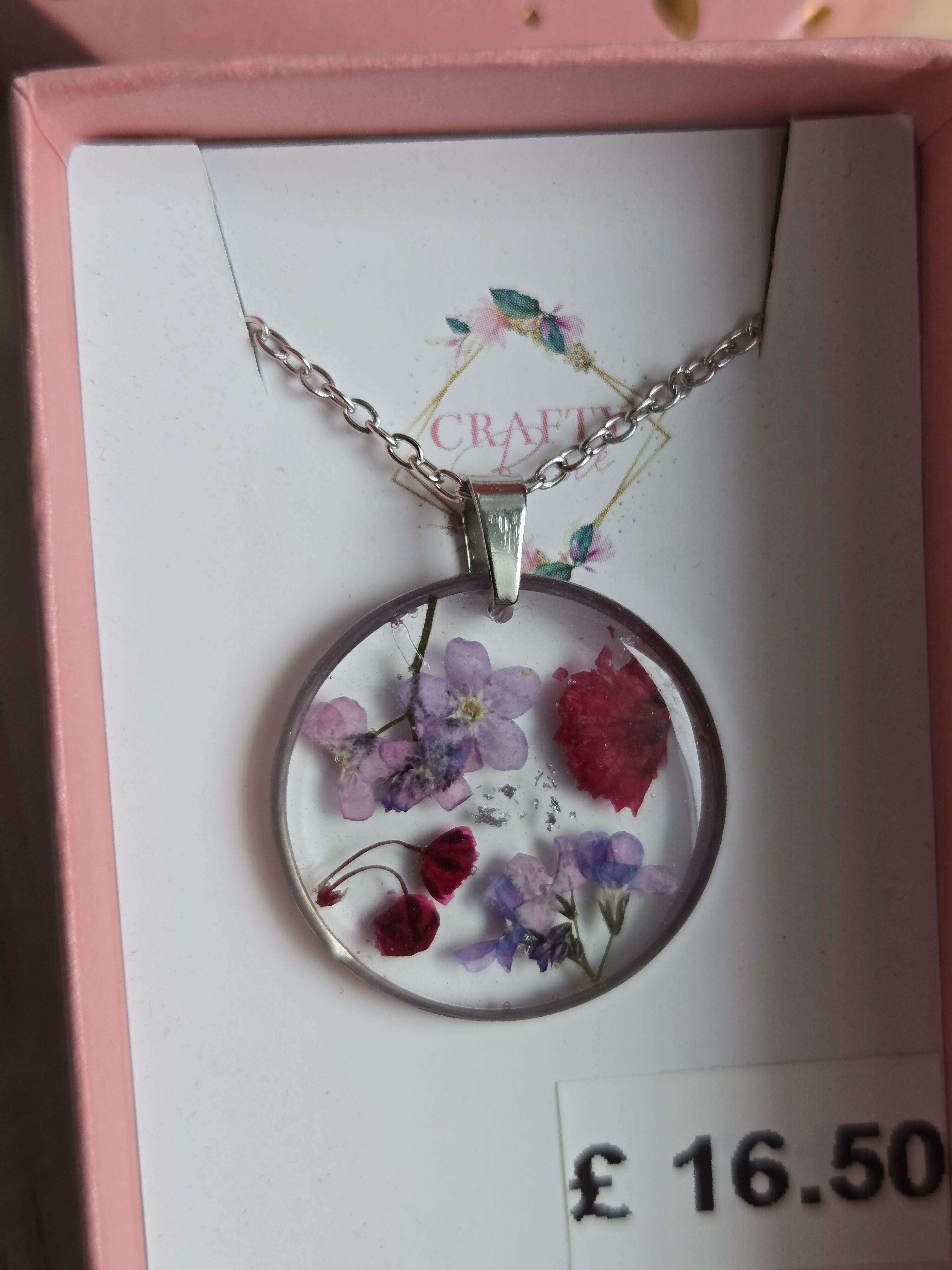 Stainless Steel Real Forget Me Not and Gypsophila Flowers Necklace