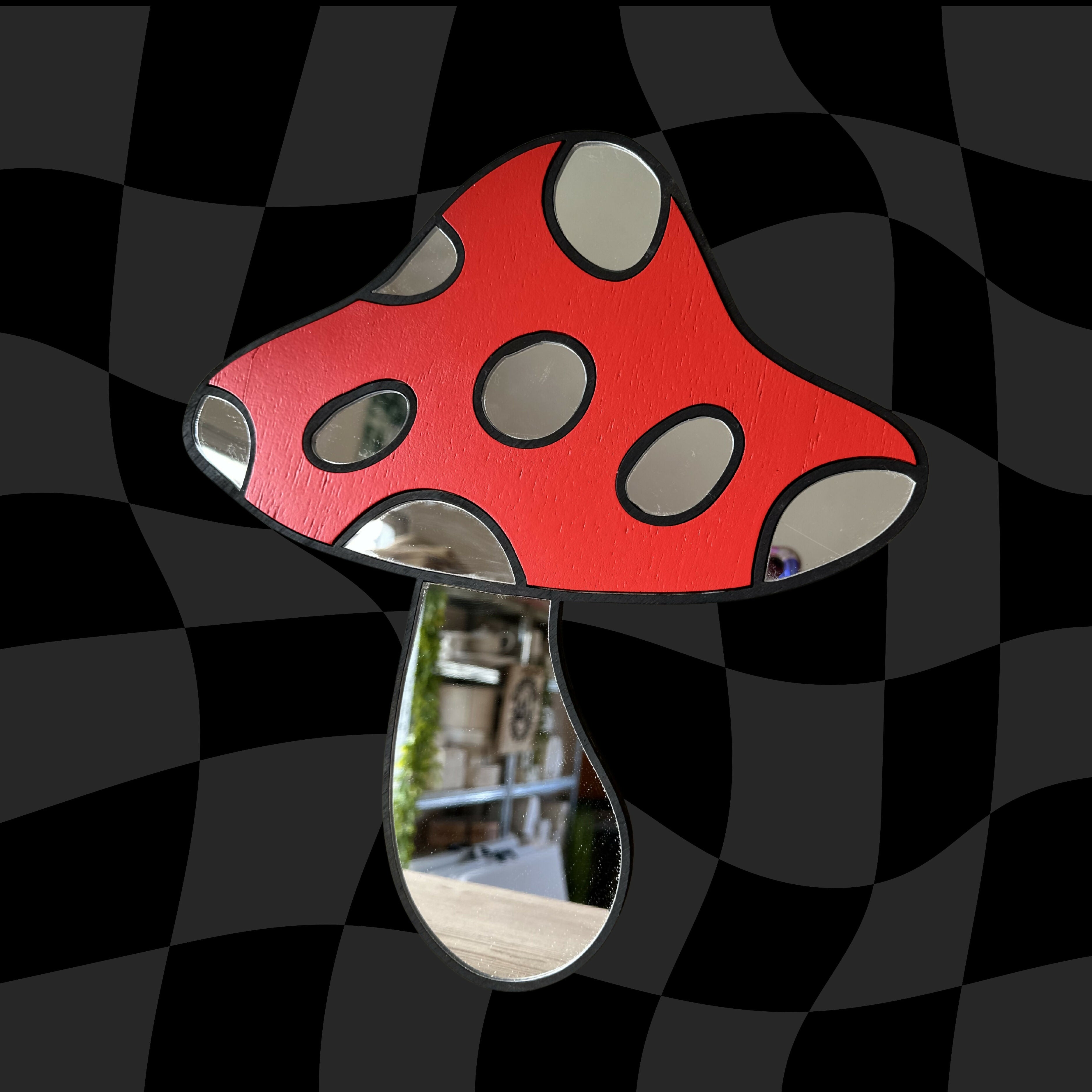 Red Mushroom Mirror Wall Art