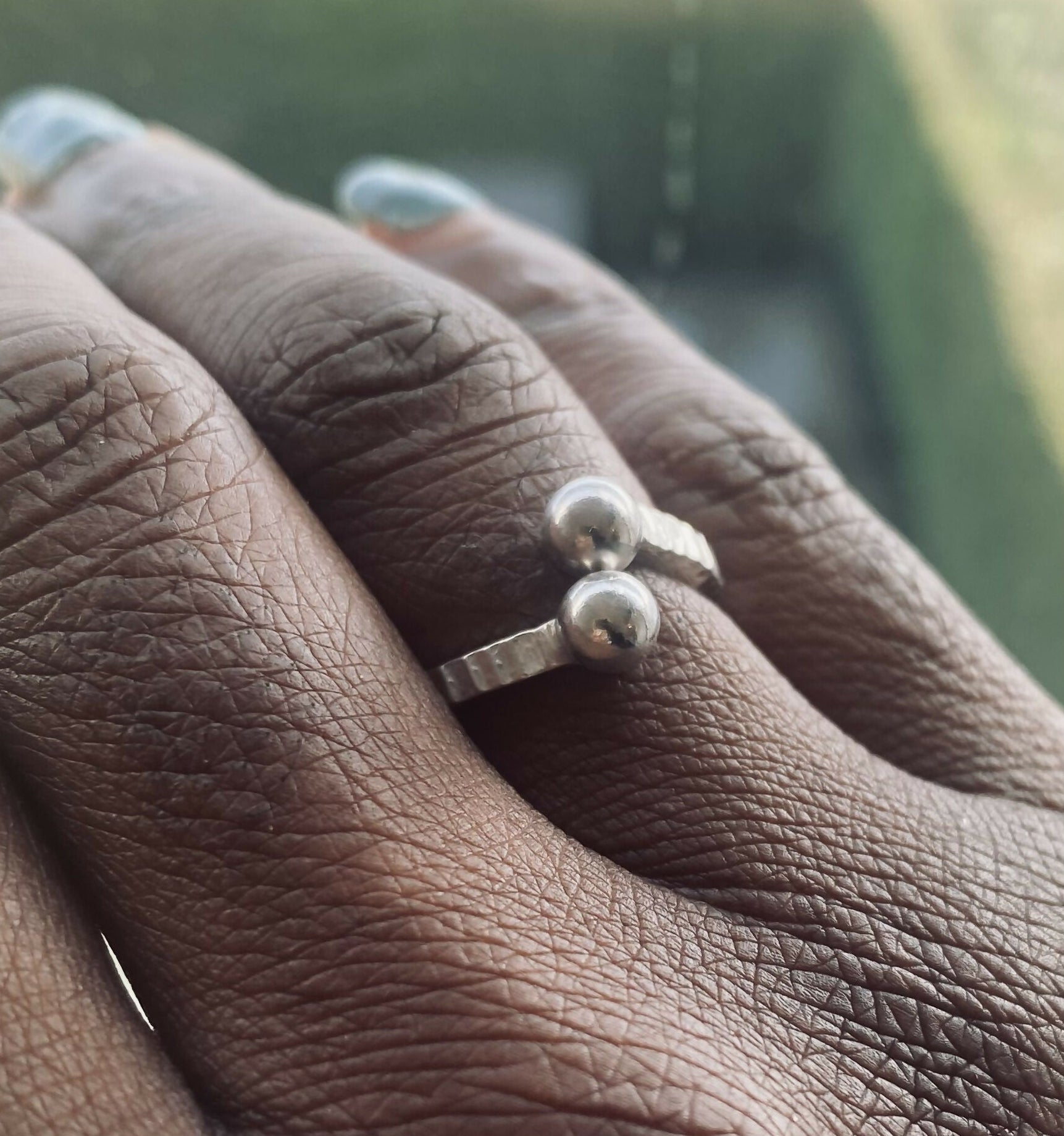 Sterling Silver Two Sphere Orbit Ring by Silver by Golden
