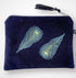 Navy Peacock Feathers Velvet Zip-Up Pouch with Wrist Strap