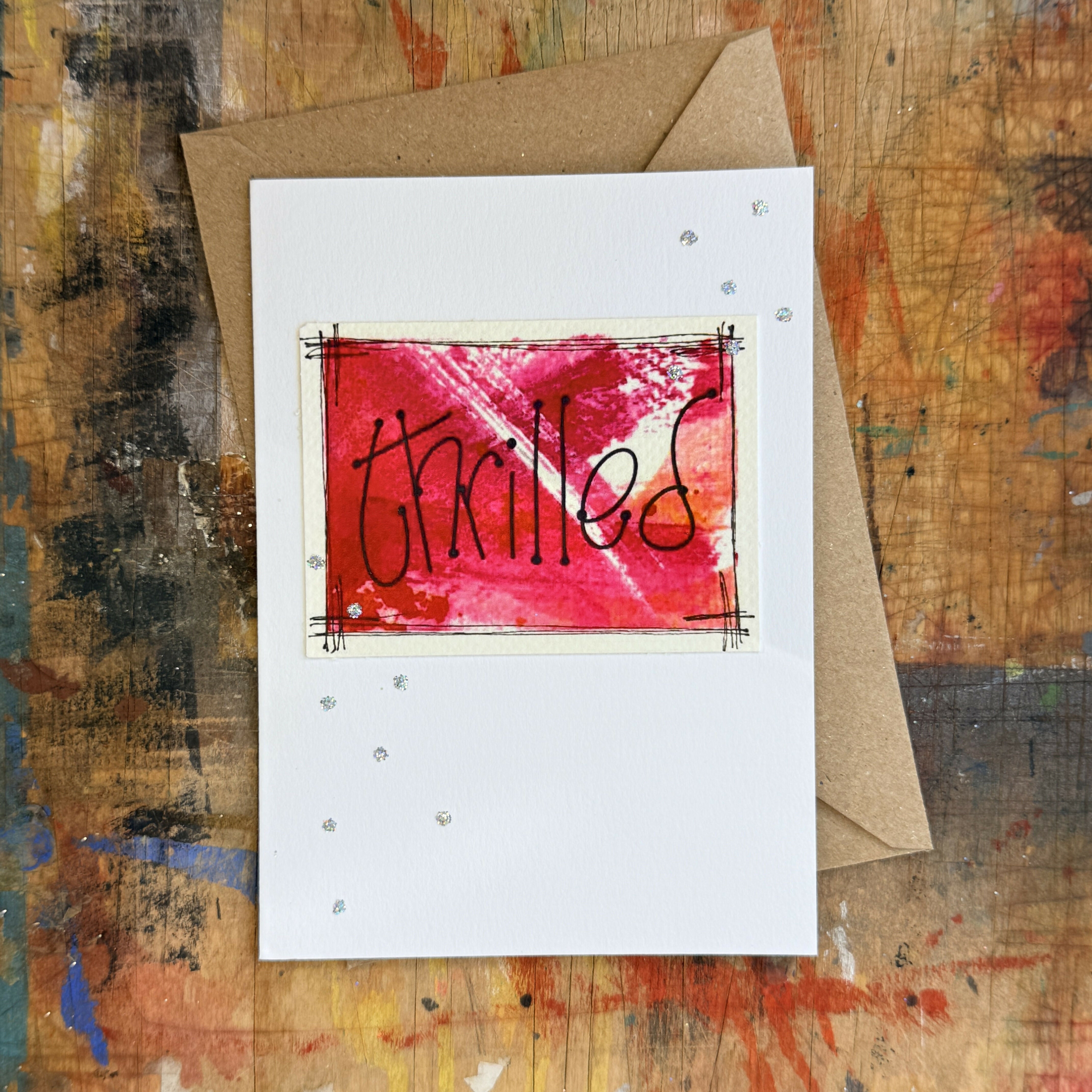 Abstract Thrilled Card in Pink