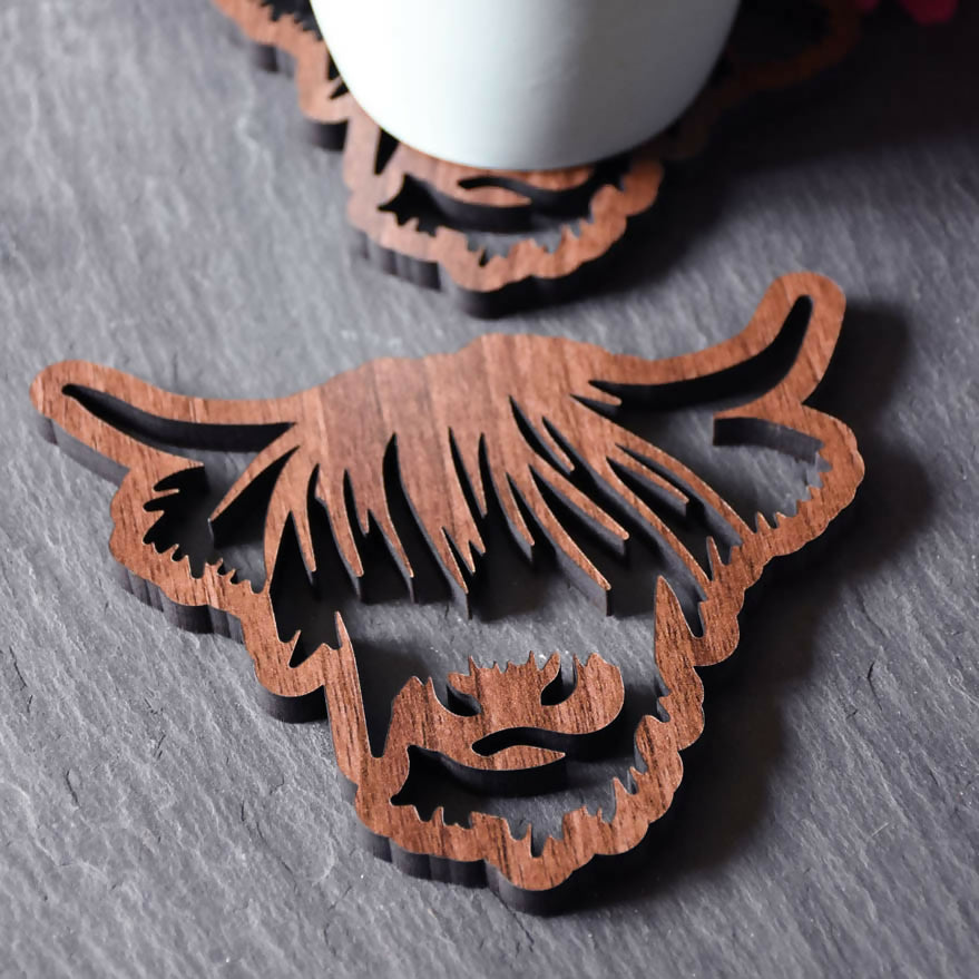 Highland Cow Laser Cut Wooden Coaster