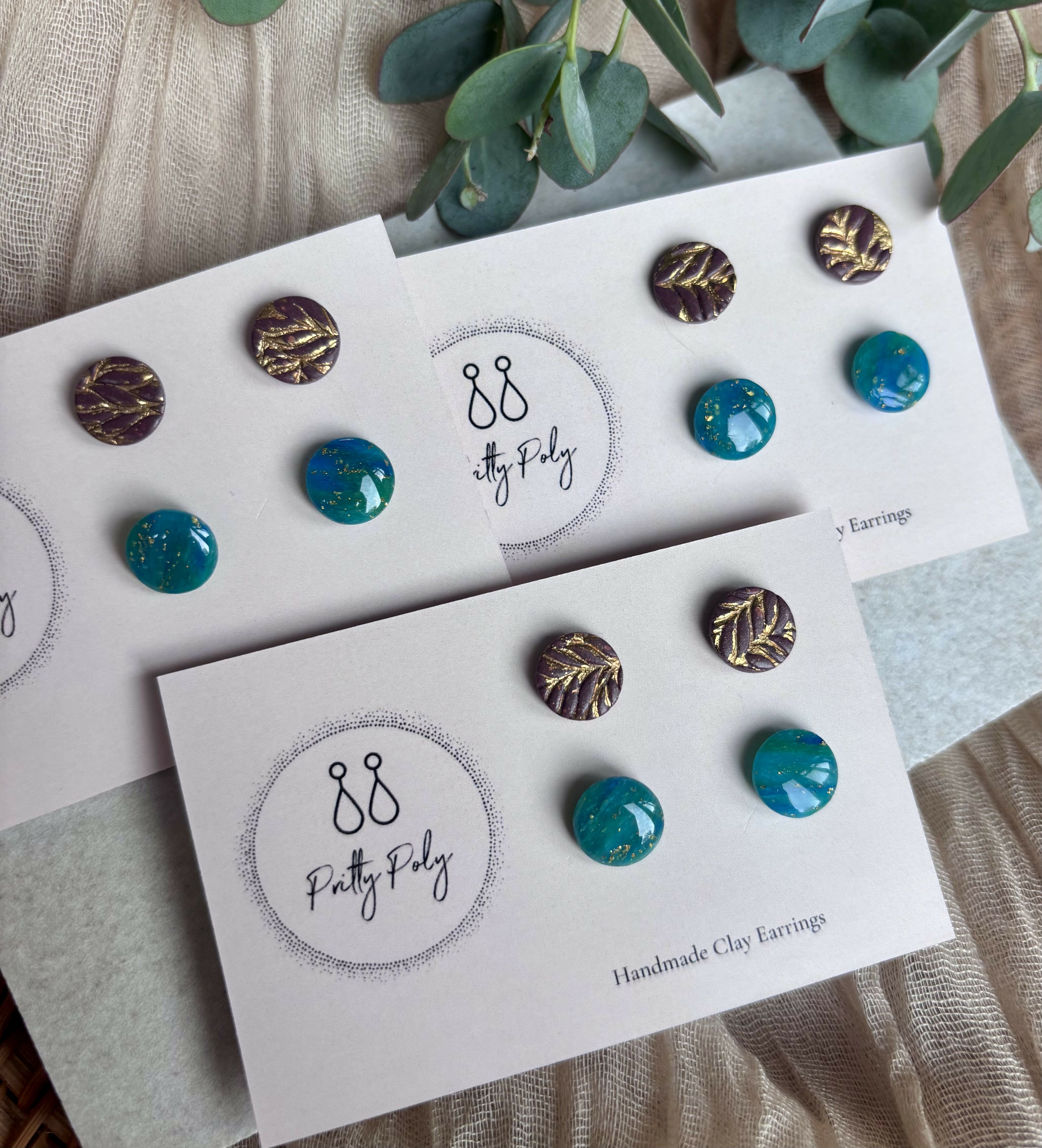 Clay Stud Pack - Burgundy Gold Leaf and Deep Blue & Gold