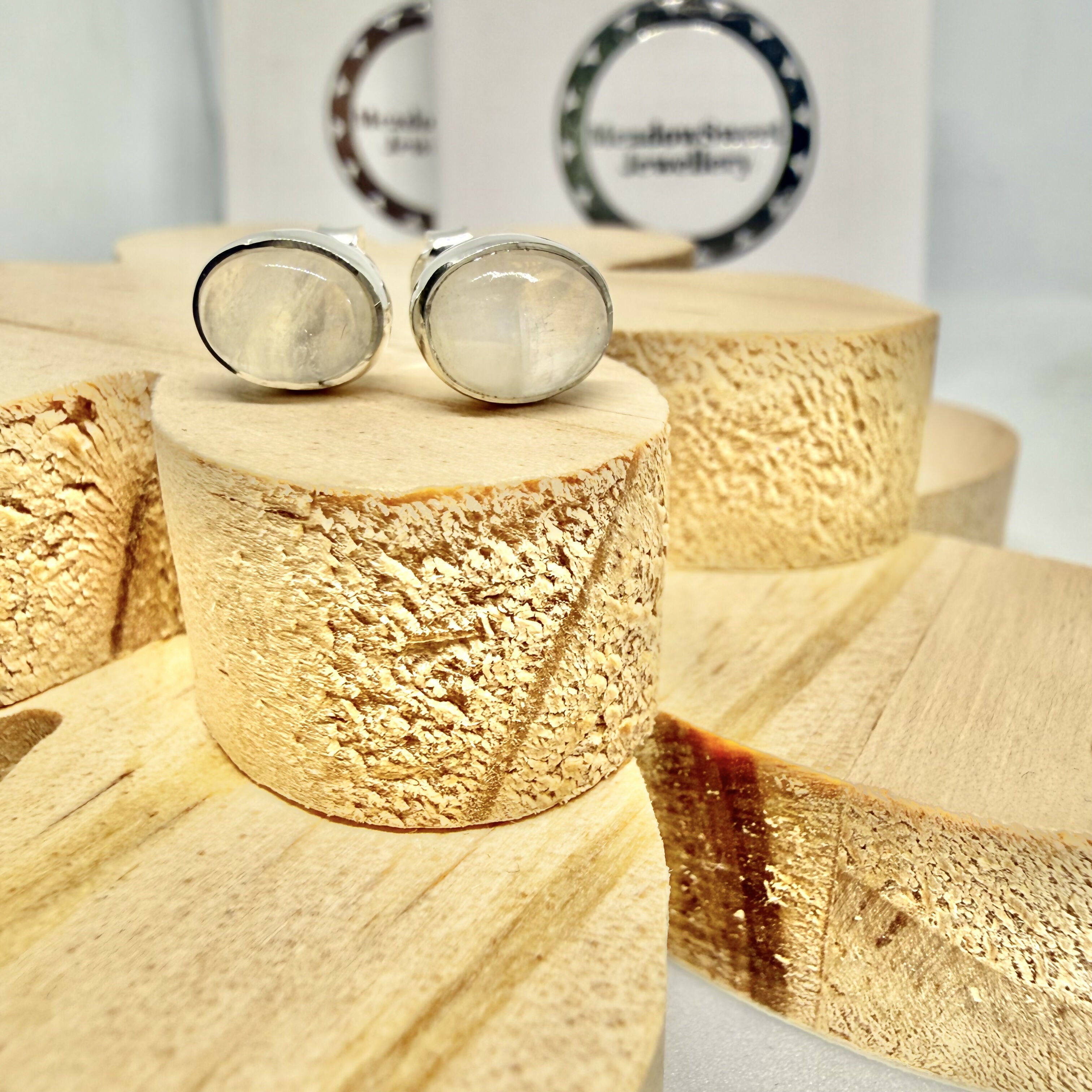 WHITE MOONSTONE STUD EARRINGS