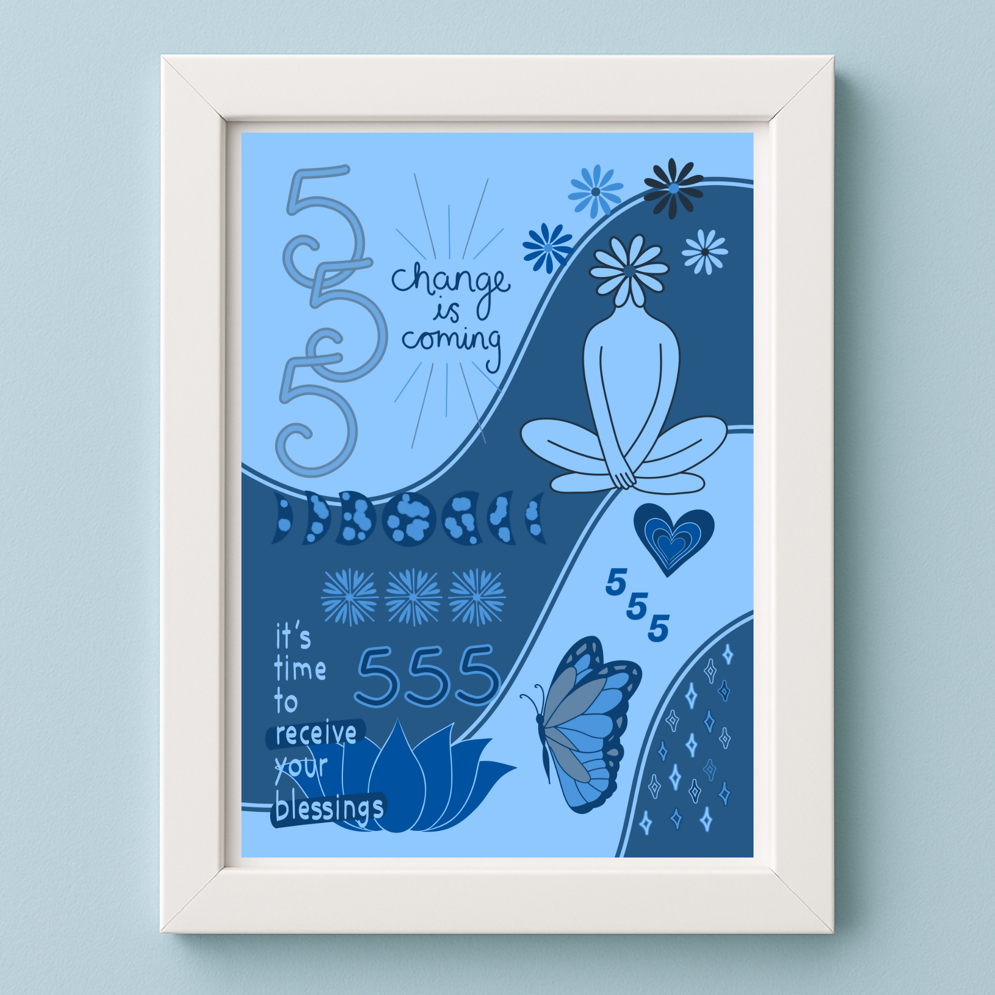555 Angel Number Print Unframed A4 Blue