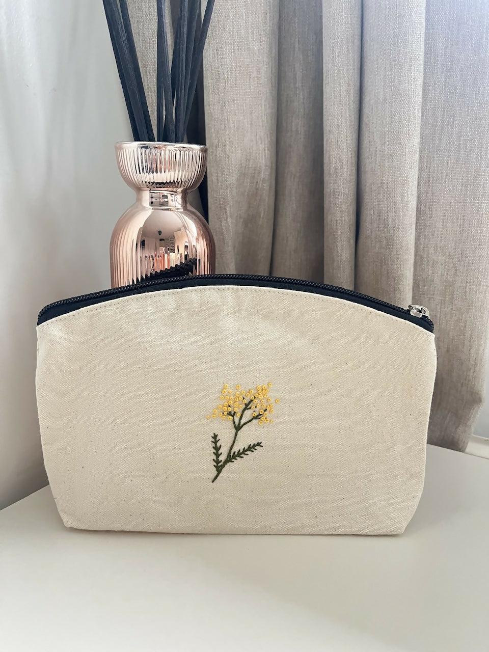 Hand Embroidered Mimosa Pouch