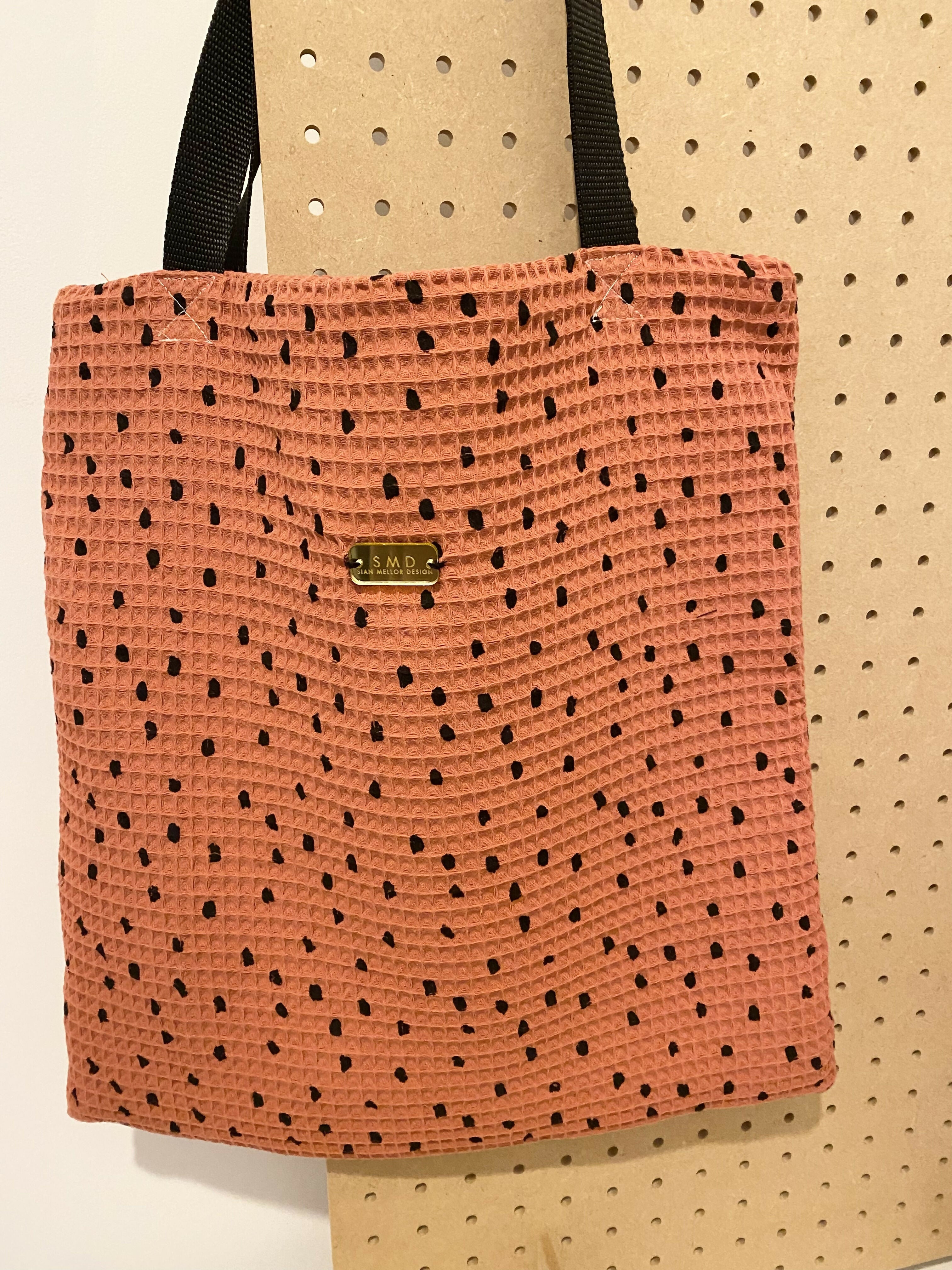 Pink spotty waffle tote bag