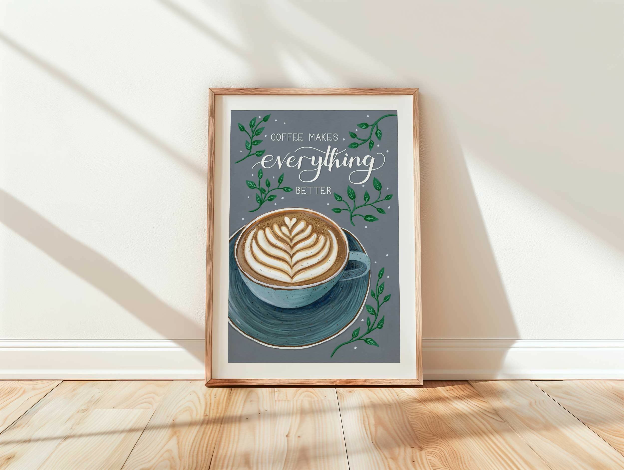 Coffee Cup Art Print Grey A4