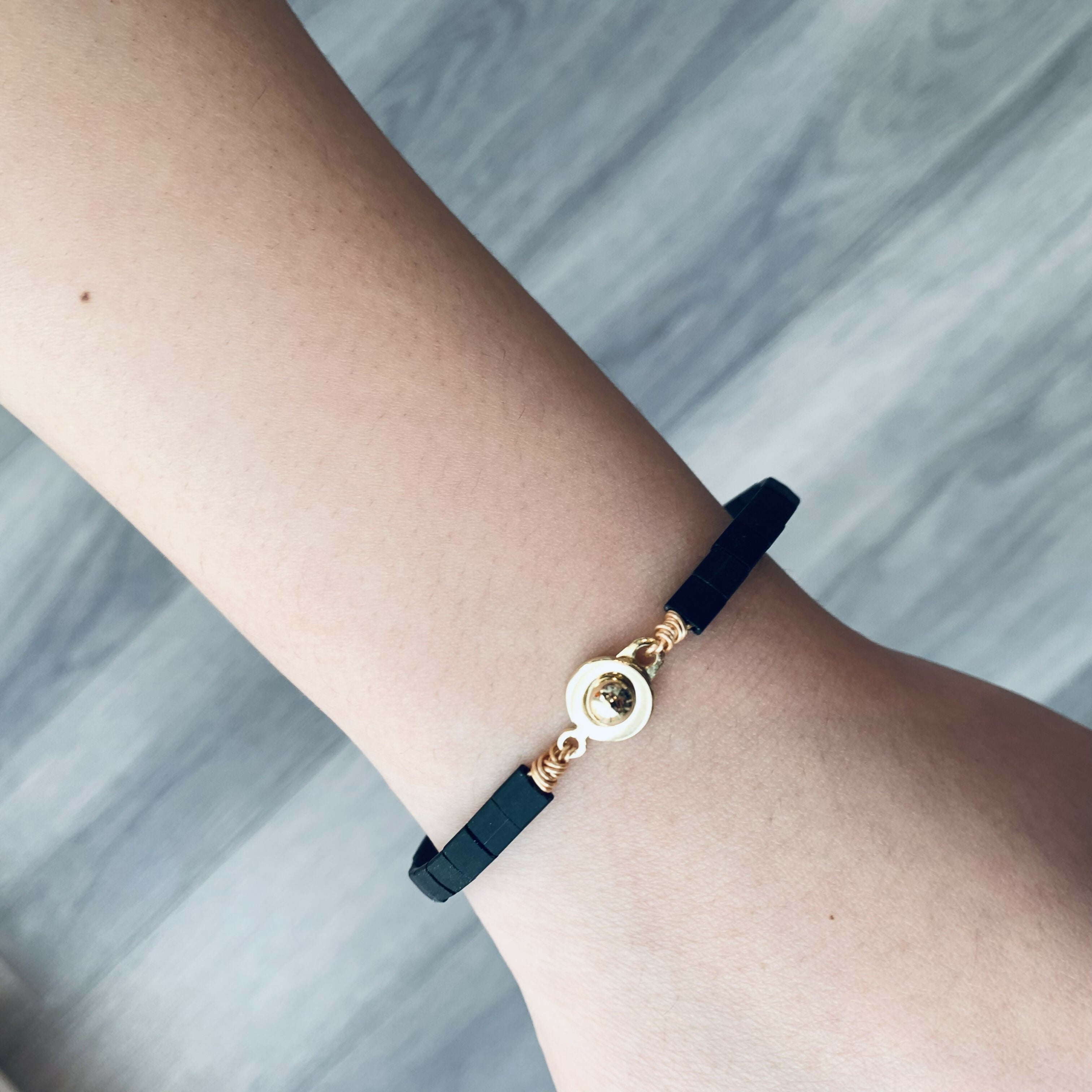 Japanese Tila Glass Bead Bracelet - Black & Bronze