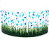Large Freestanding Fused Glass Curve With Blue & Emerald Green Flowers