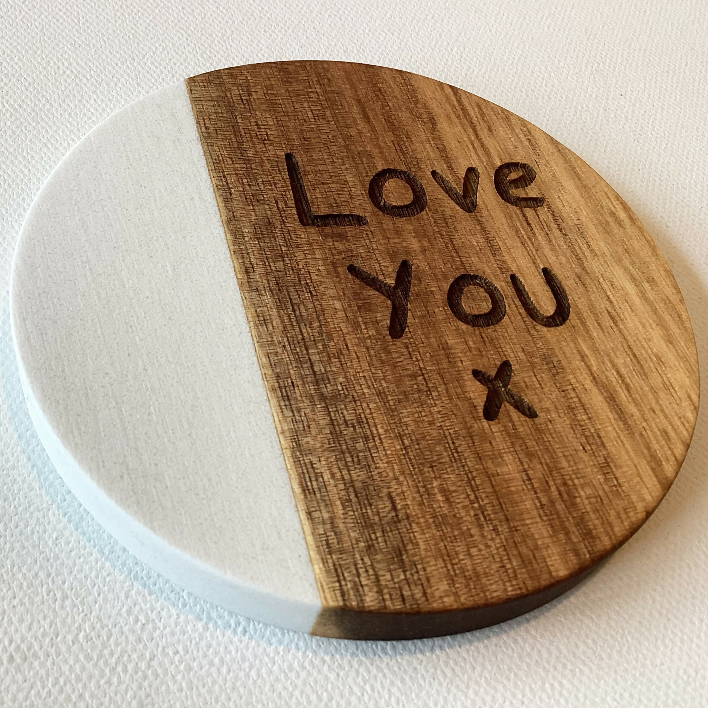 Love You Marble and Acacia Coaster