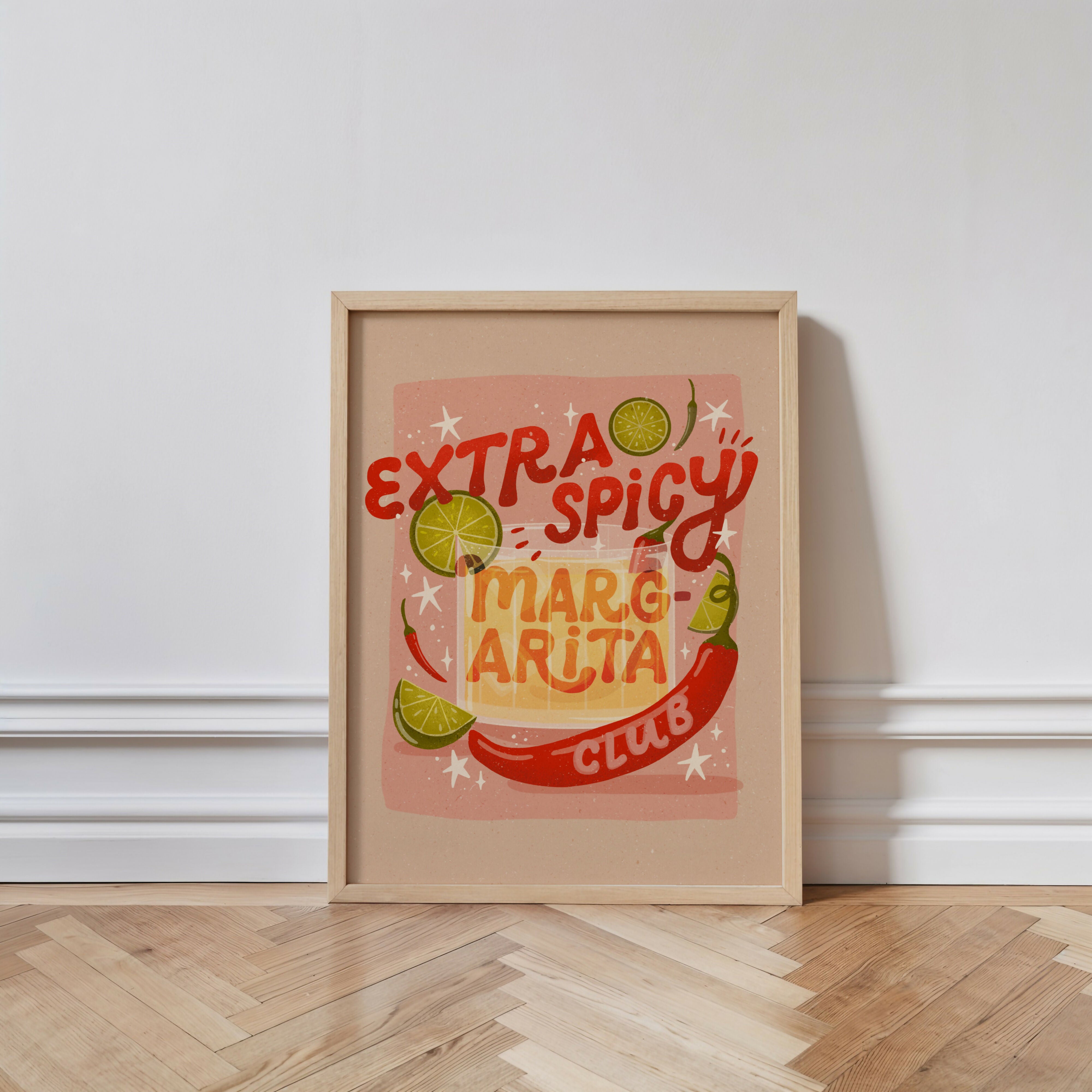Extra Spicy Margarita Club Art Print, Bold Kitchen Wall Art, Cocktail Lover Gift (A4)