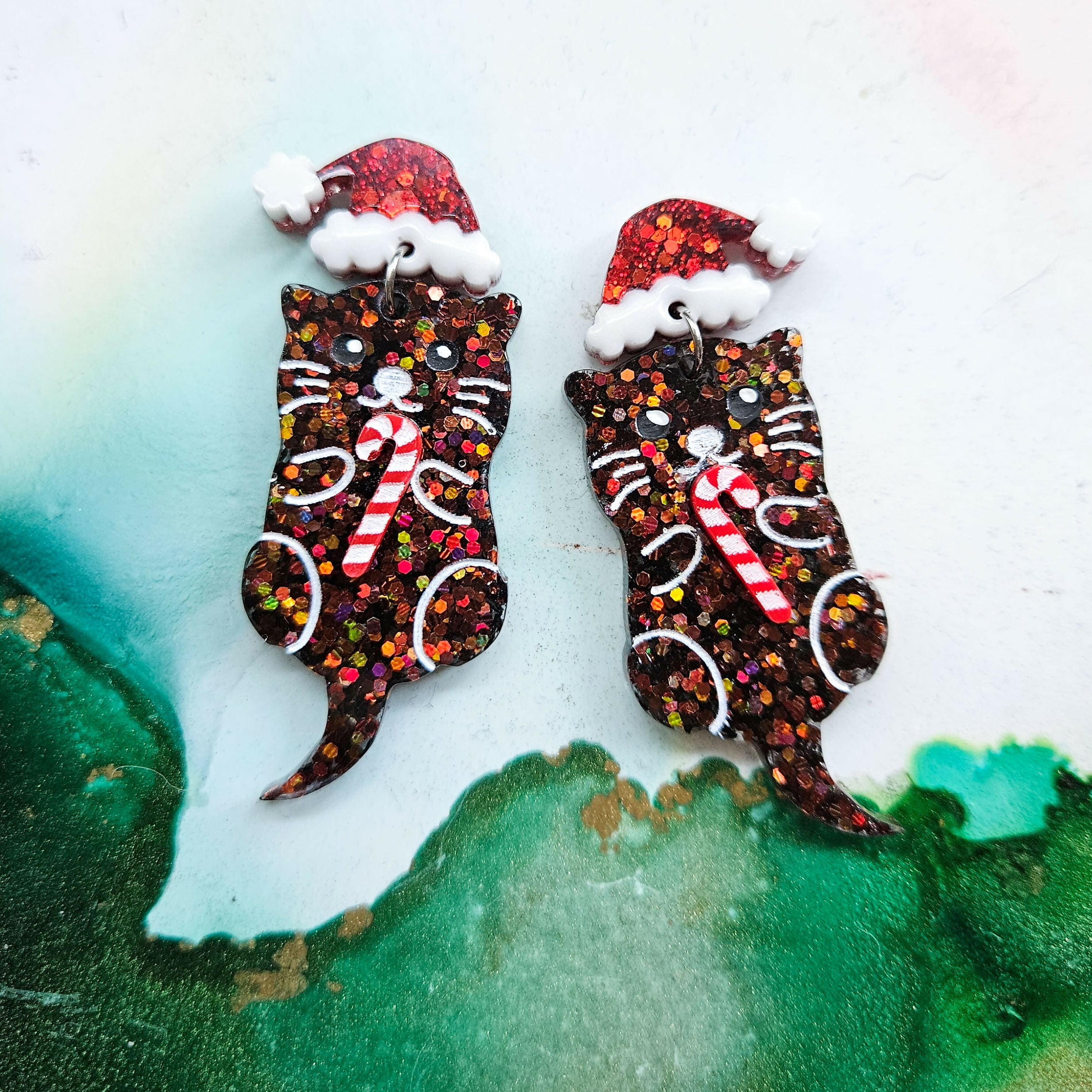 Handmade Christmas Otters Resin Earrings