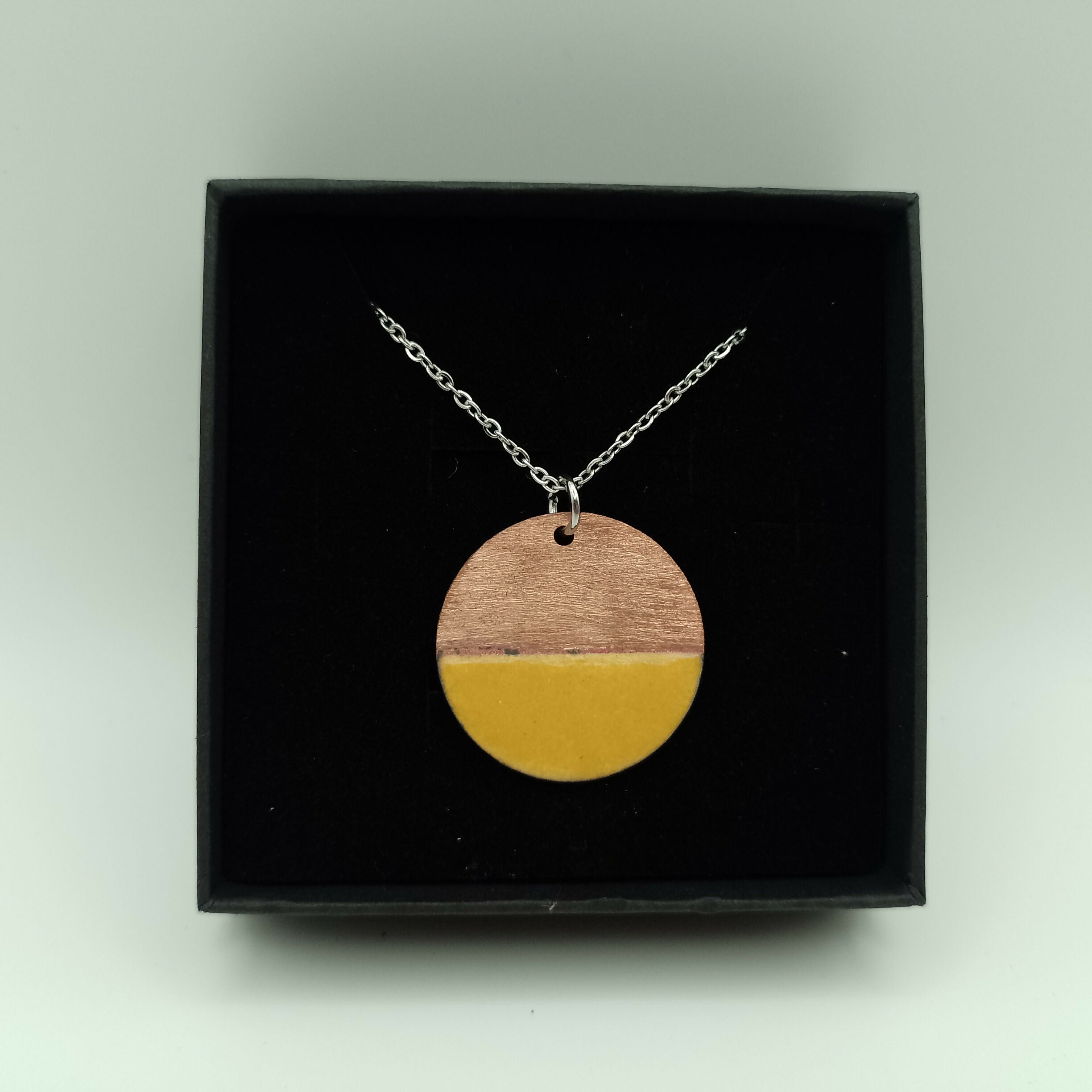 Yellow Circle Half Copper Half Enamel Pendant
