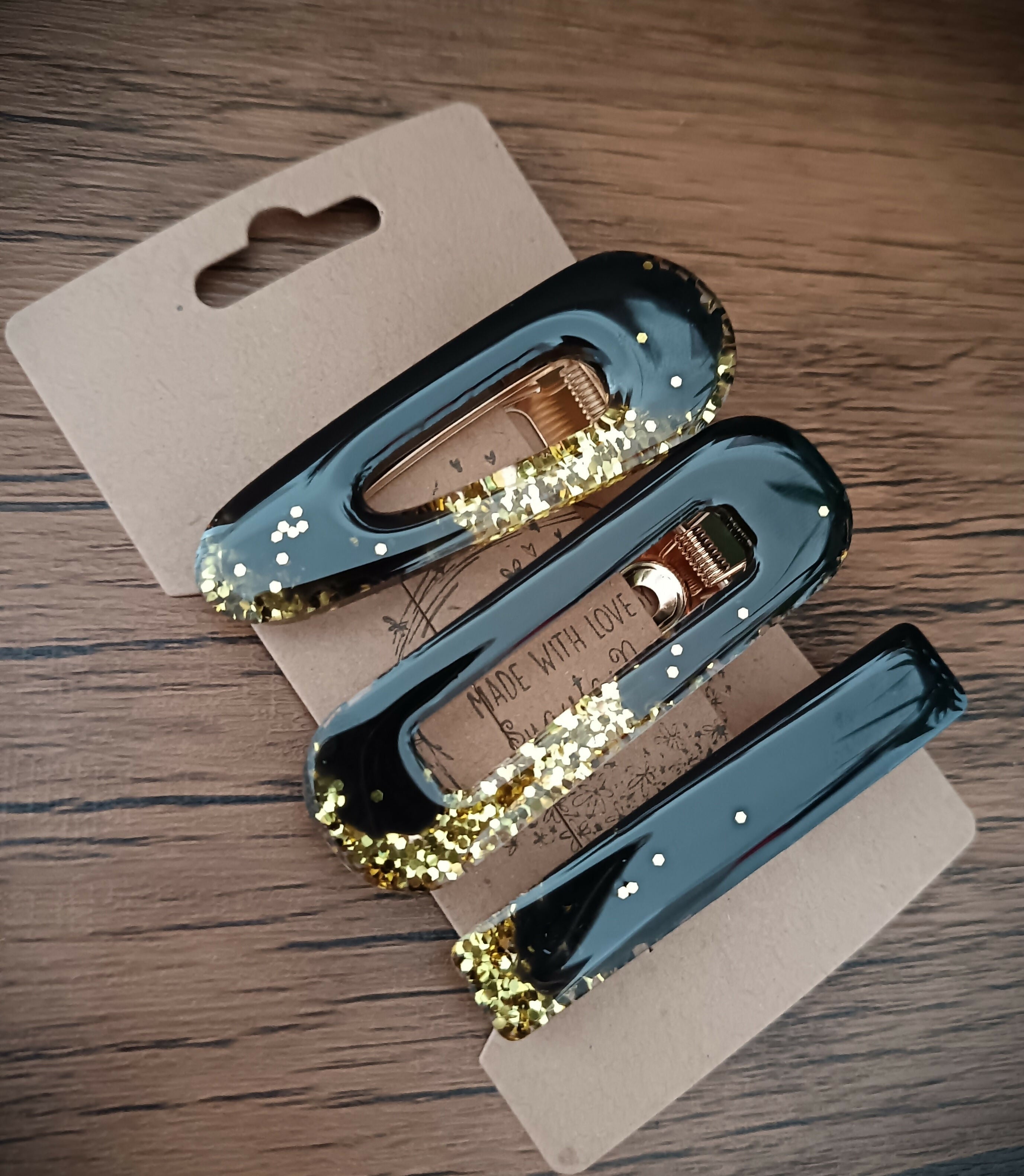 Set Of 3 Hair Clips With Glitter