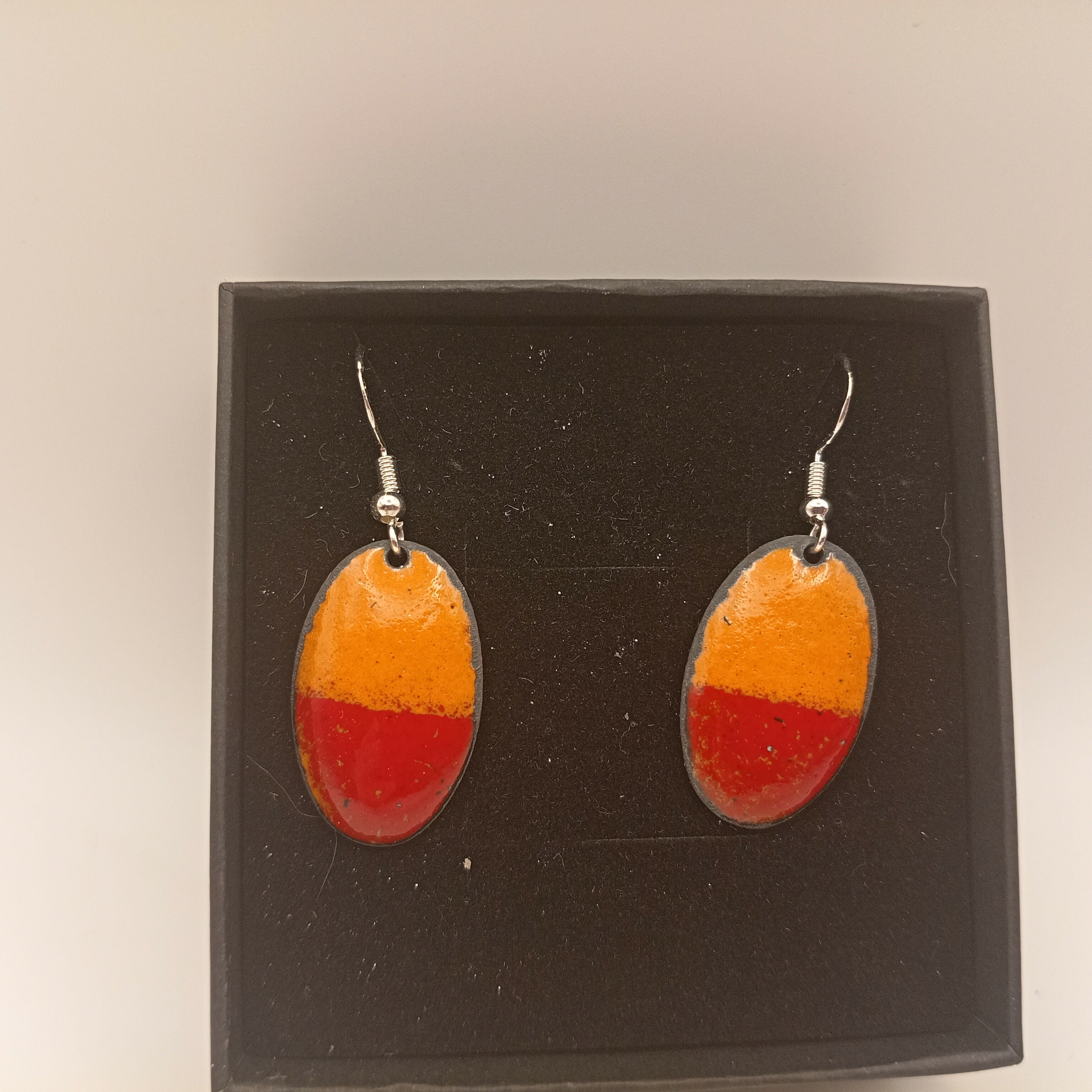 Red and Yellow Oval Enamel Earrings