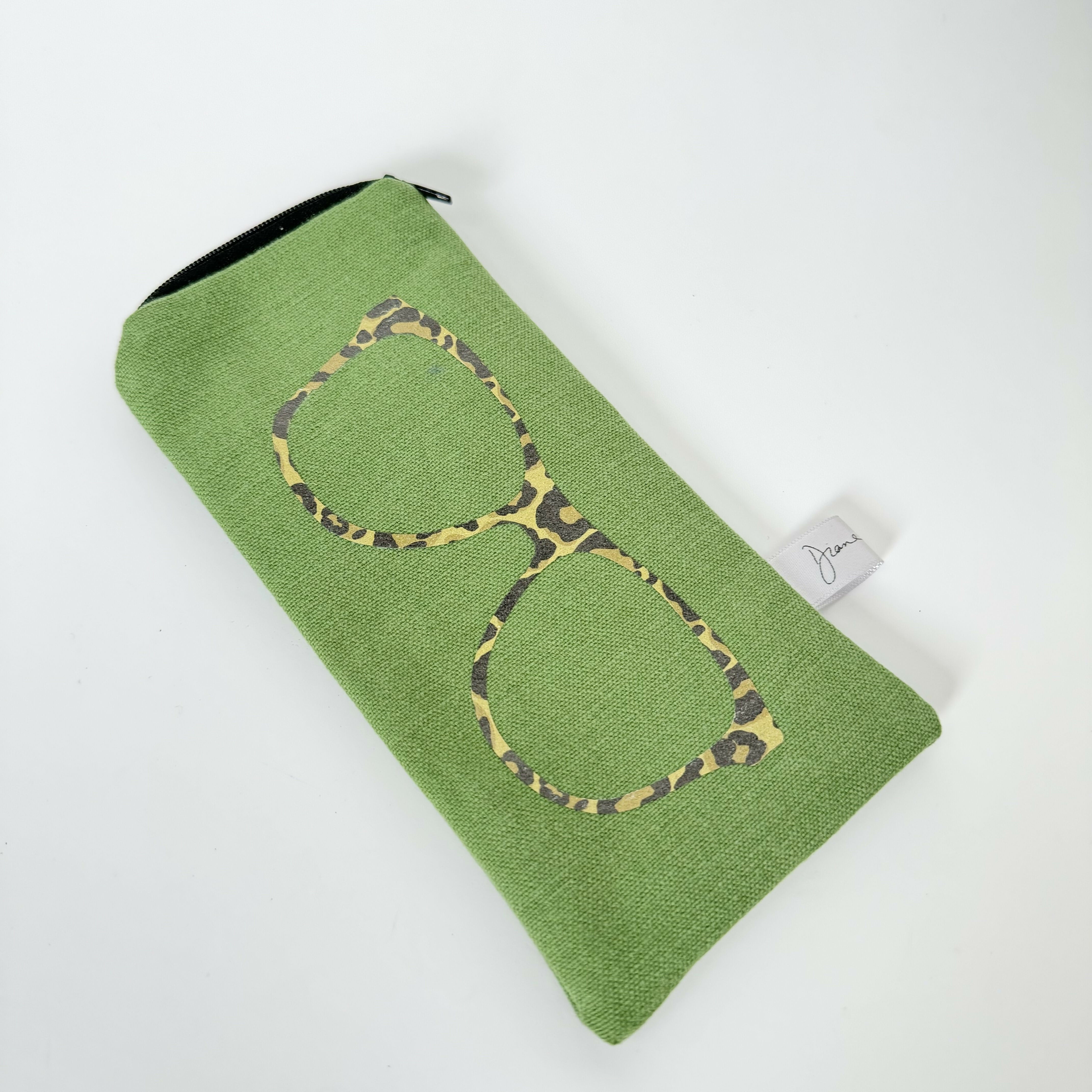 Glasses Case - Animal print on Green